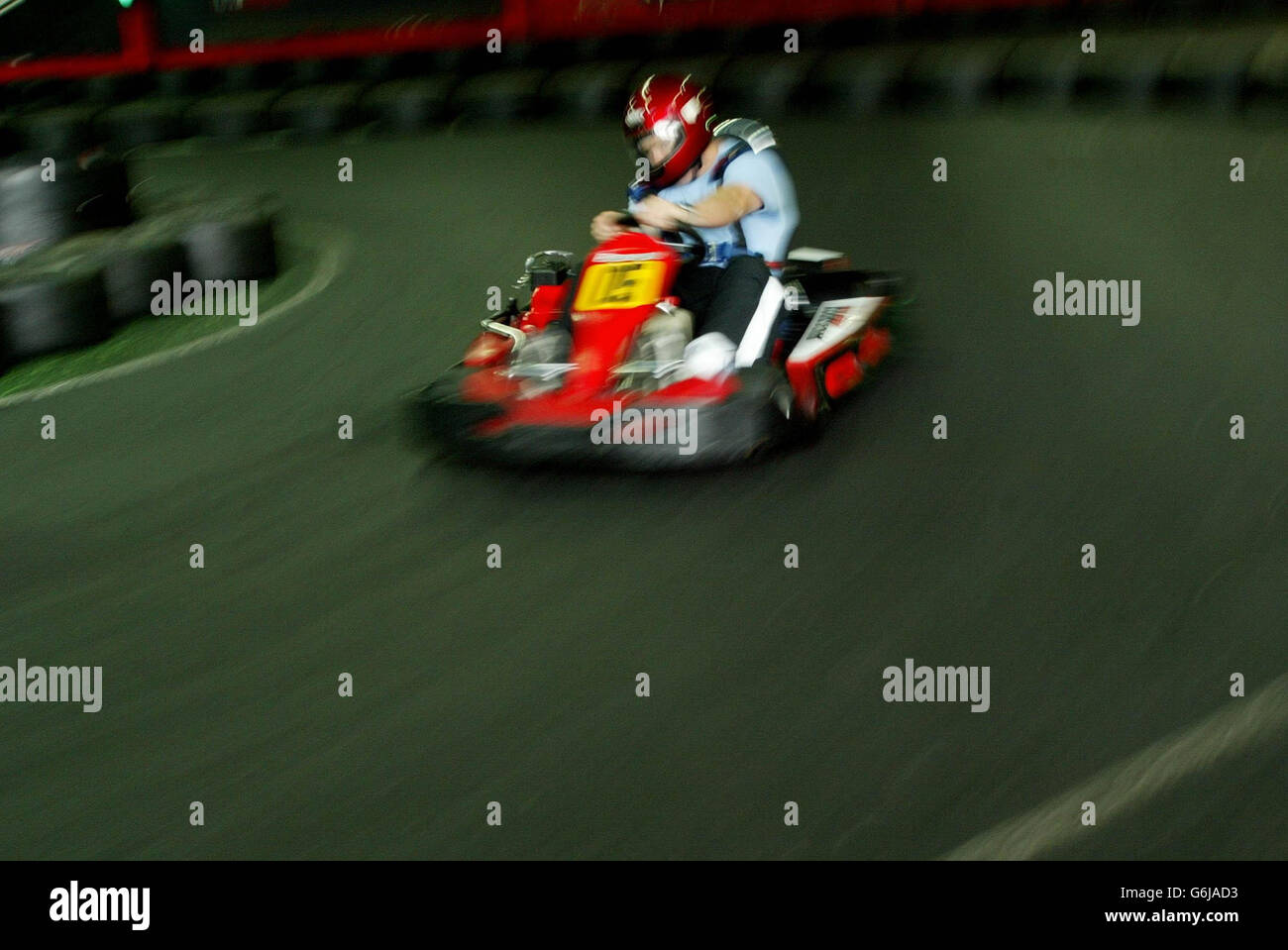 Ireland's Marcus Horan enjoys some indoor karting, on a day-off in Melbourne ahead of this weekend's Rugby World Cup Quarter Final clash with France. NO MOBILE PHONE USE. INTERNET SITES MAY ONLY USE ONE IMAGE EVERY FIVE MINUTES DURING THE MATCH. Stock Photo