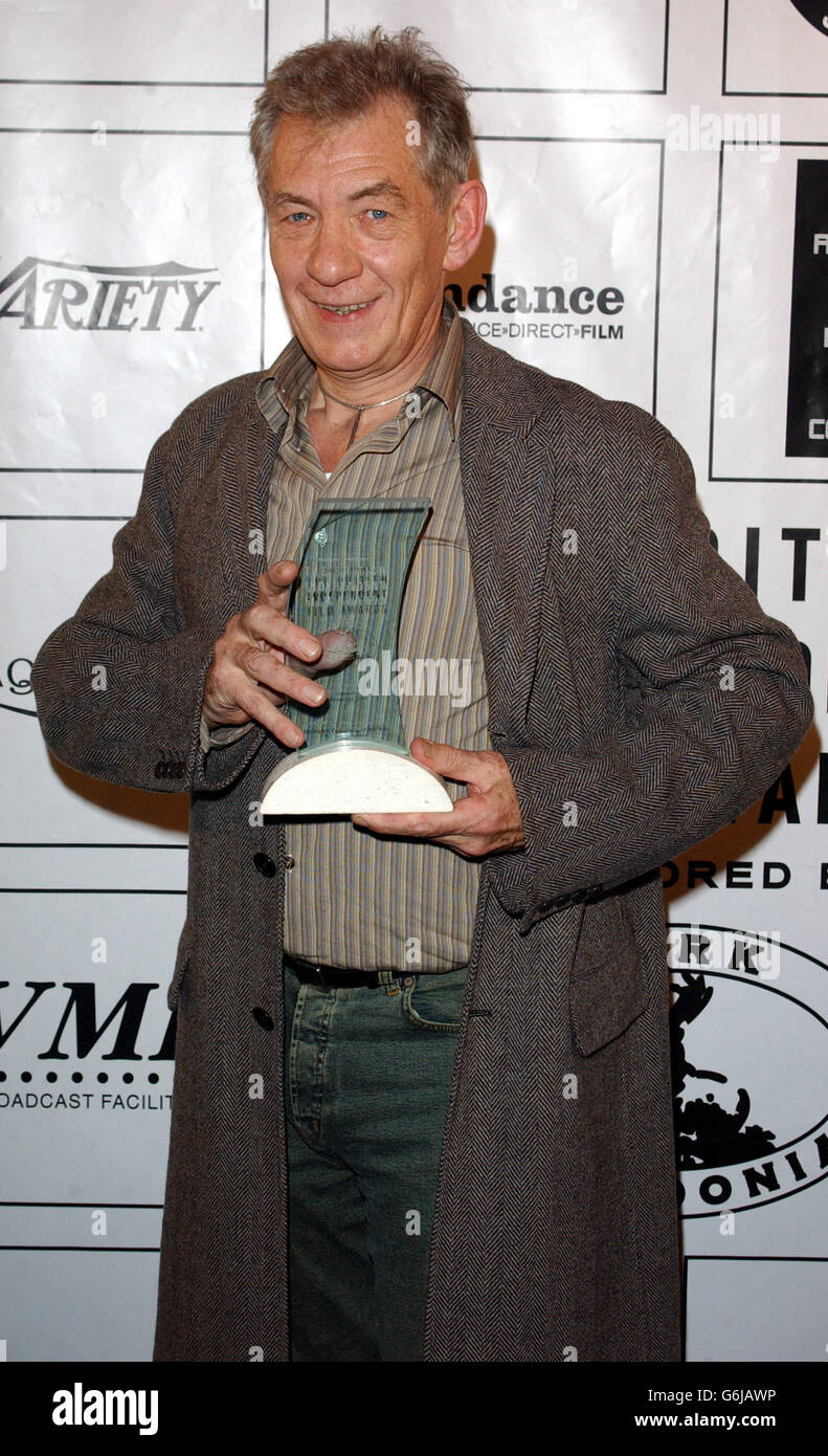 Actor Sir Ian McKellen recieves the Variety UK Personality Award.The award was part of the British Independent Film Awards, held at the Hammersmith Palais in London. Stock Photo