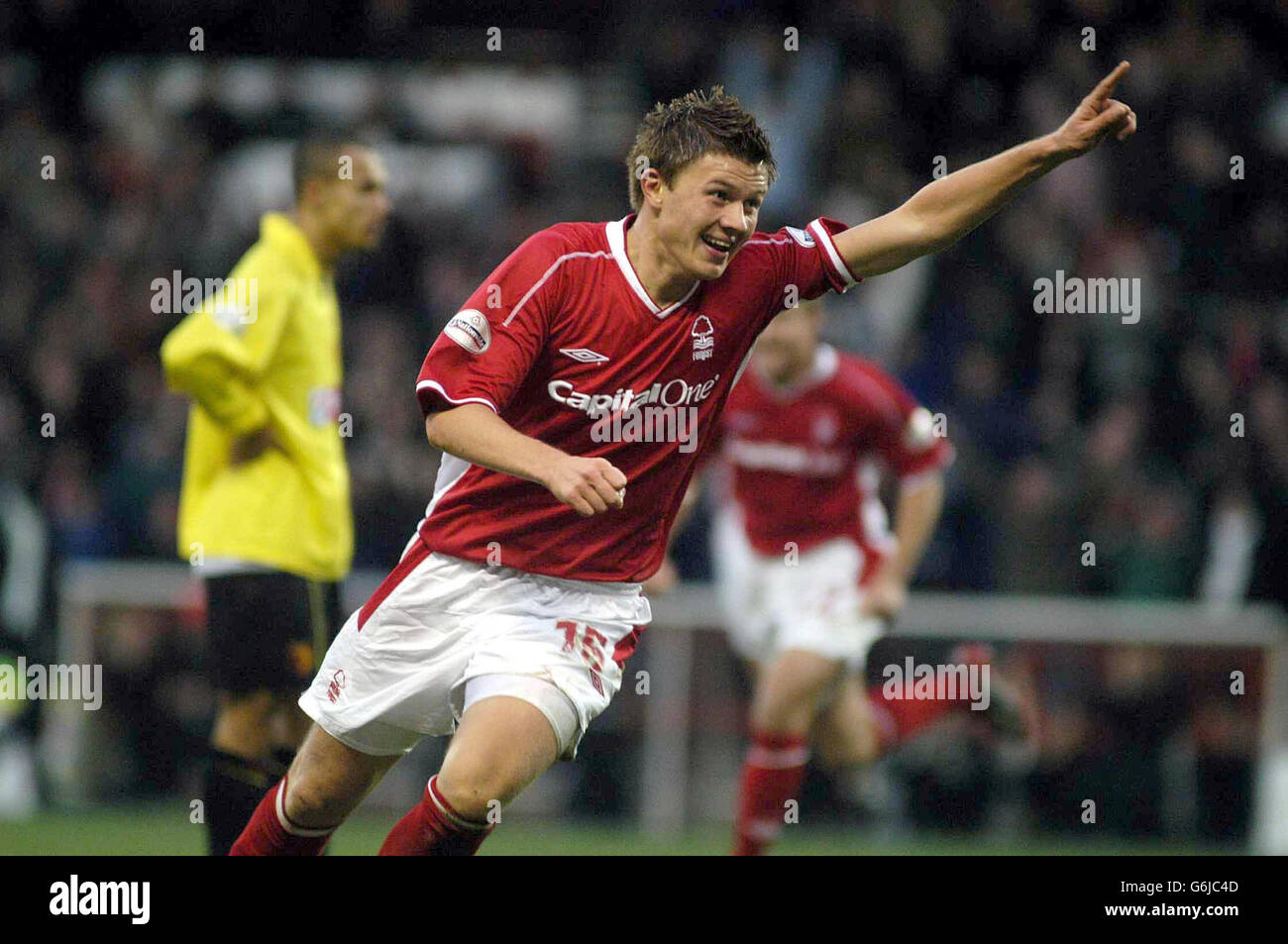 Forest's Eugen Bopp celebrates after scoring their first goal, during the Nationwide Division One match at City Ground, Nottingham. NO UNOFFICIAL CLUB WEBSITE USE. Stock Photo