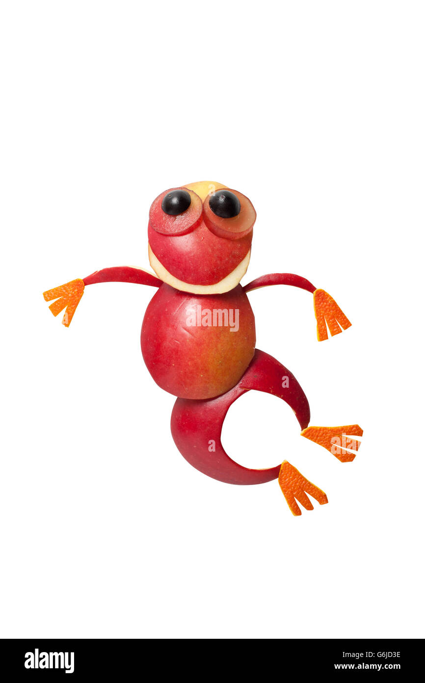 Jumping frog made of red apple on clean background Stock Photo