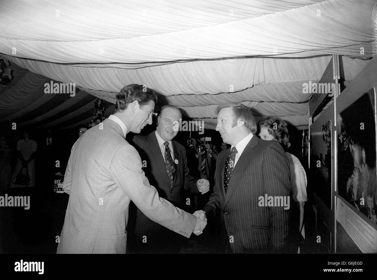 The Prince of Wales meeting 'King' Arthur Scargill, president of the Yorkshire branch of the National Union of Miners, when he opened the Prince of Wales Colliery at Pontefract, Yorkshire, today and visited the coal face. Stock Photo