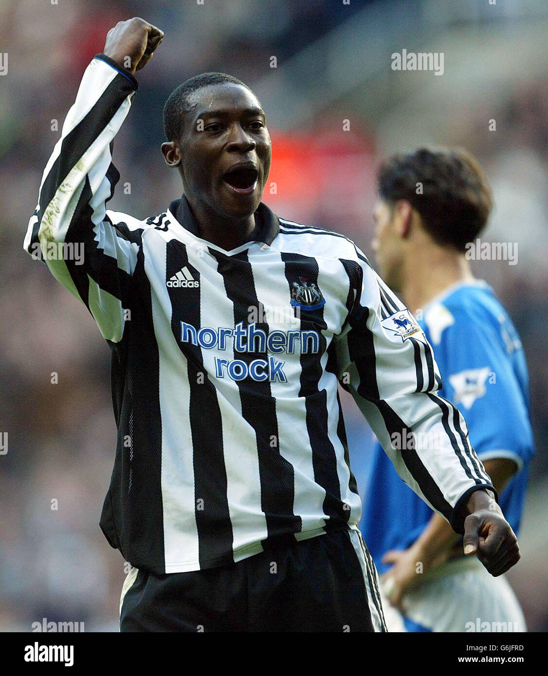 Newcastle United's Shola Ameobi celebrates scoring the third goal ...