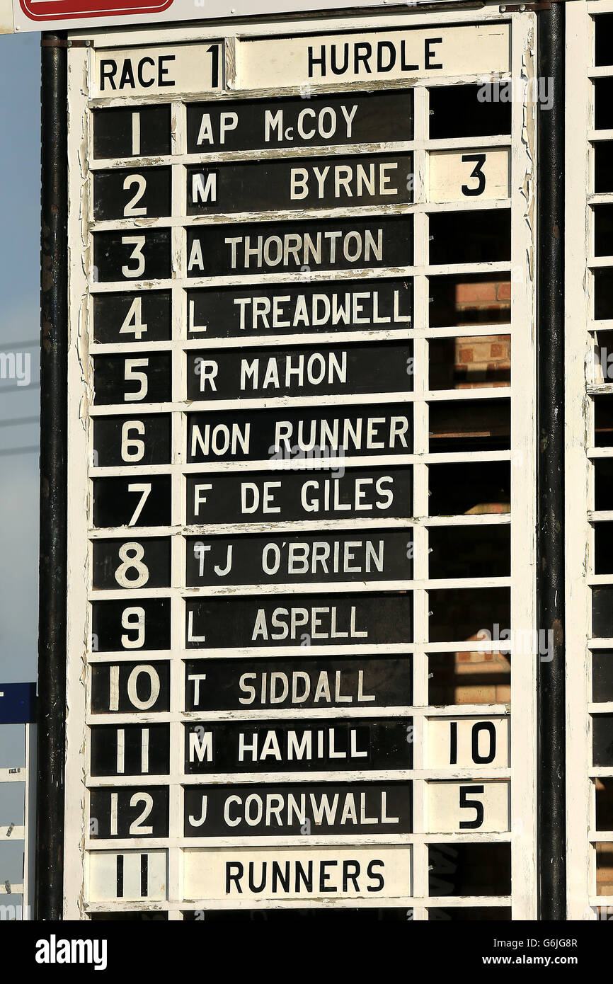 Horse Racing Huntingdon Racecourse. General view of a board