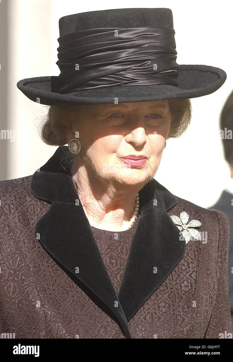 Former Prime Minister Baroness Thatcher, arrives for the memorial service for her late husband Denis Thatcher in The Guards Chapel, Birdcage Walk, London. Sir Denis died in June, aged 88 having undergone major heart surgery some six months earlier, from which it was thought he had made a good recovery. Stock Photo