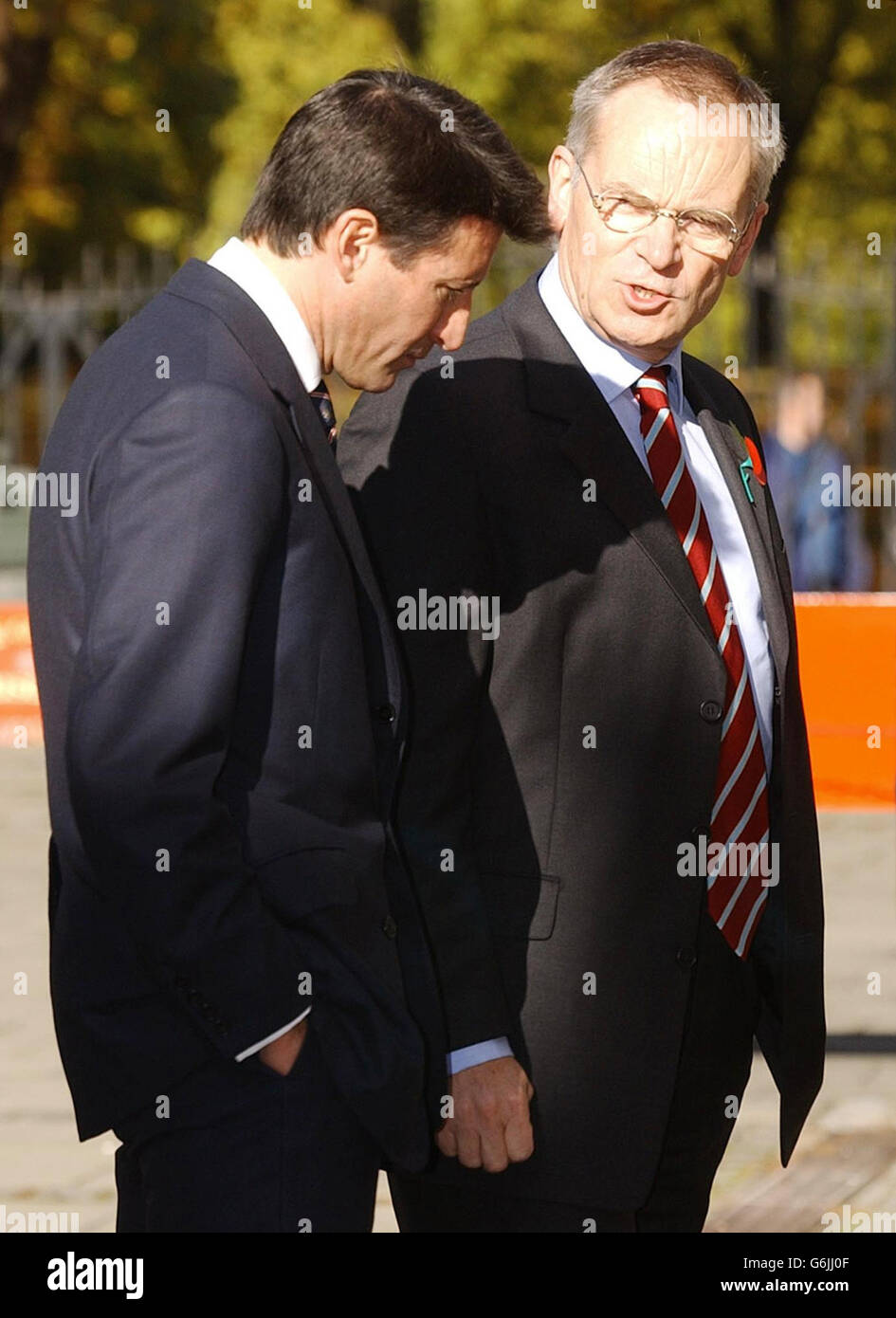 Lord Archer and Lord Coe (left) arrive for the memorial service of the late husband of former Prime Minister, Margaret Thatcher, Sir Denis Thatcher, in The Guards Chapel, Birdcage Walk, London. Sir Denis died in June, aged 88 having undergone major heart surgery some six months earlier, from which it was thought he had made a good recovery. Stock Photo