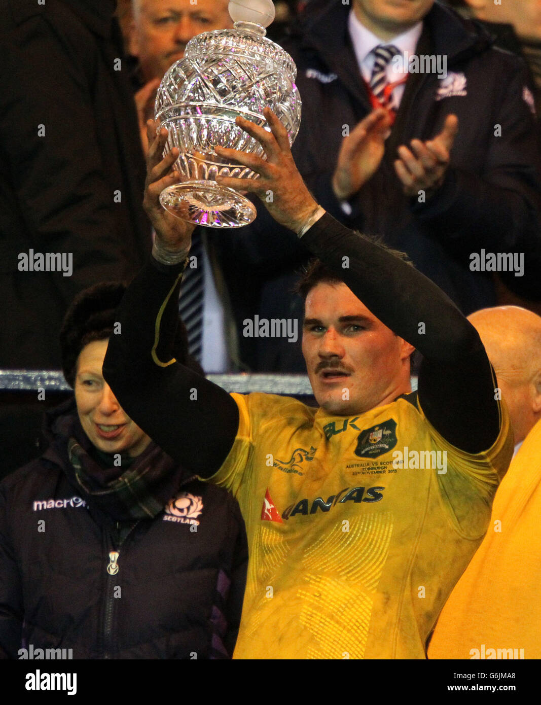 Australia's Ben Mowen lifts the trophy after winning the viagogo Autumn Test match at Murrayfield, Edinburgh. Stock Photo