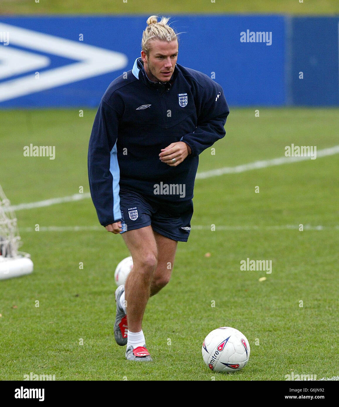 England captain David Beckham takes part in a training session at The Cliff Training Centre, Manchester. Stock Photo