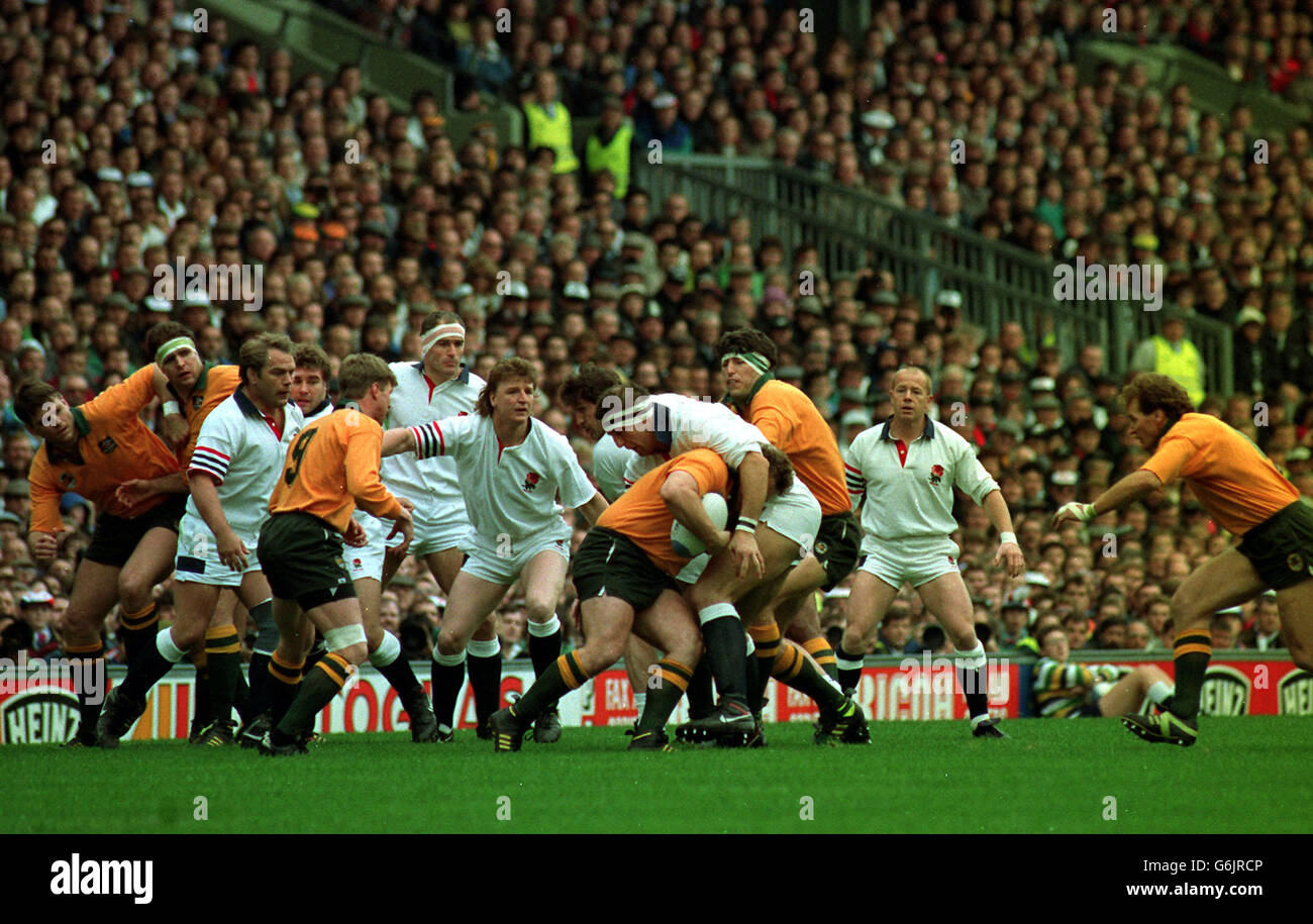 Rugby World Cup 1991.. Rugby World Cup 1991. Players from England and  Australia contest the Rugby World Cup Final at Twickenham Stock Photo -  Alamy
