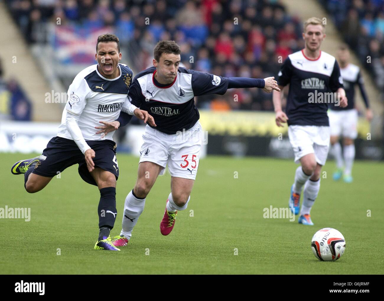 Rangers' Arnold Peralta and Falkirk's Mark Millar (right) during the Fourth Round William Hill Scottish Cup match at Falkirk Stadium, Falkirk. Stock Photo