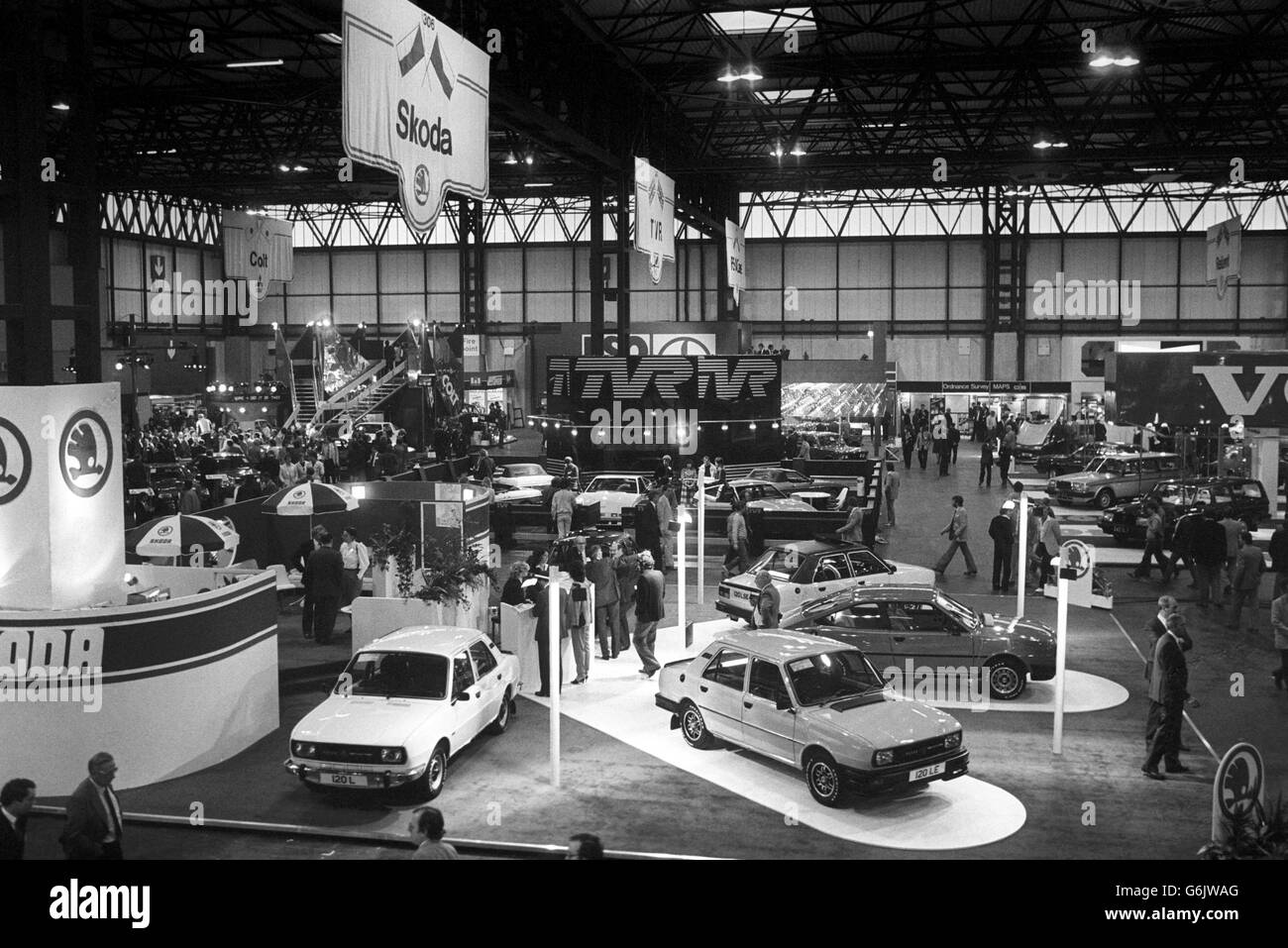 A section of the exhibits on show at the Press preview of the 1982 British Motor Show, Britain's largest motor show which opens to the public at the National Exhibition Centre in Birmingham from Friday. Stock Photo
