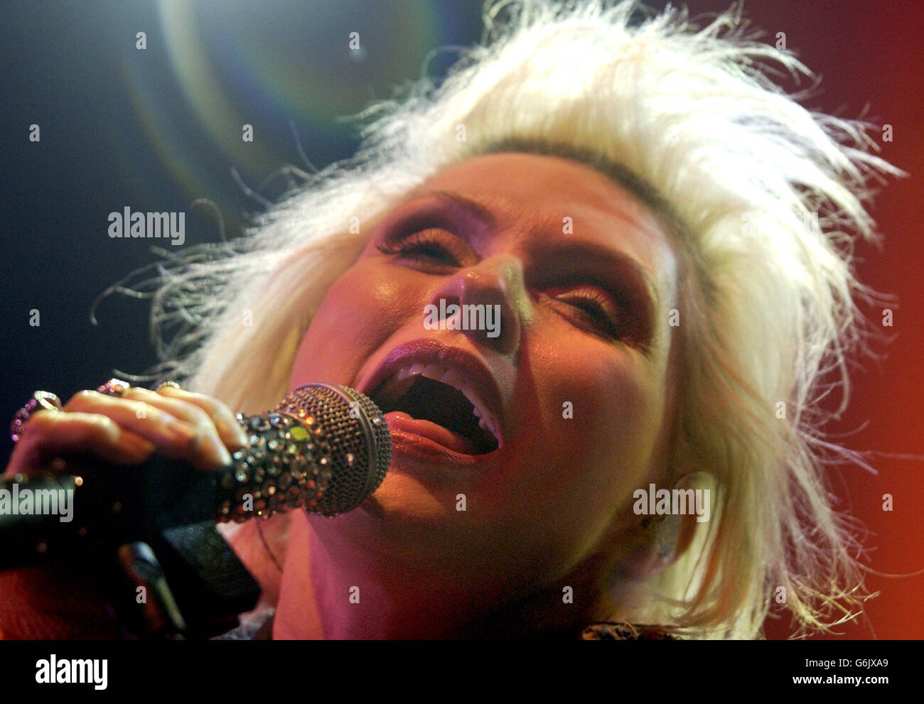 Singer Debbie Harry from Blondie performs live in concert at Shepherds Bush Empire in west London. The band are promoting their Greatest Hits album. Stock Photo
