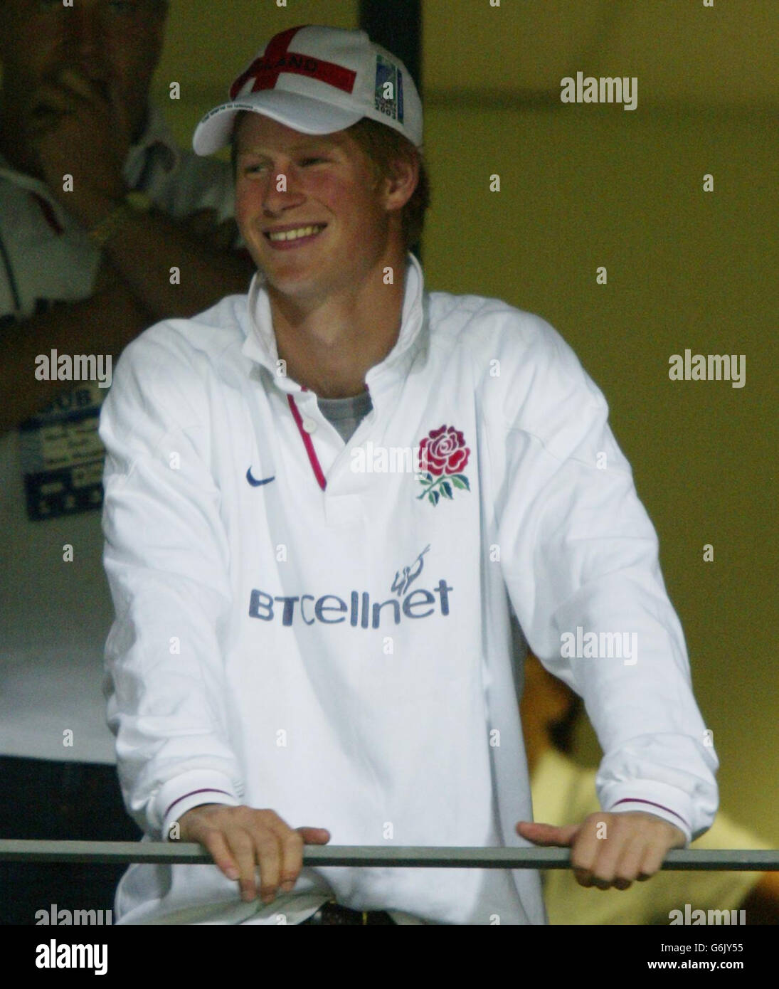 Prince Harry in thew stands to watch the England v South Africa Rugby World Cup match at the Subiaco Stdium, Perth, Australia Stock Photo
