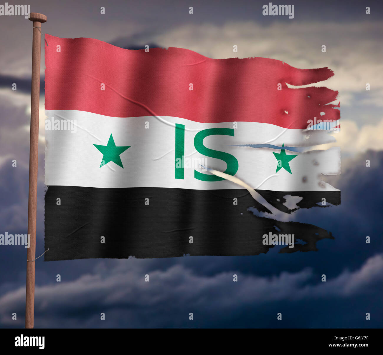 Syrian Flag with IS writing, Computer Graphic Stock Photo