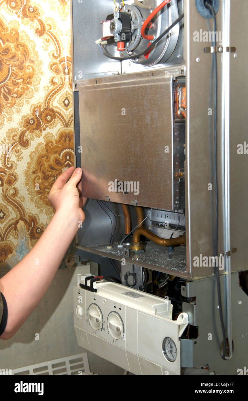 Gas boiler maintenance Stock Photo Alamy