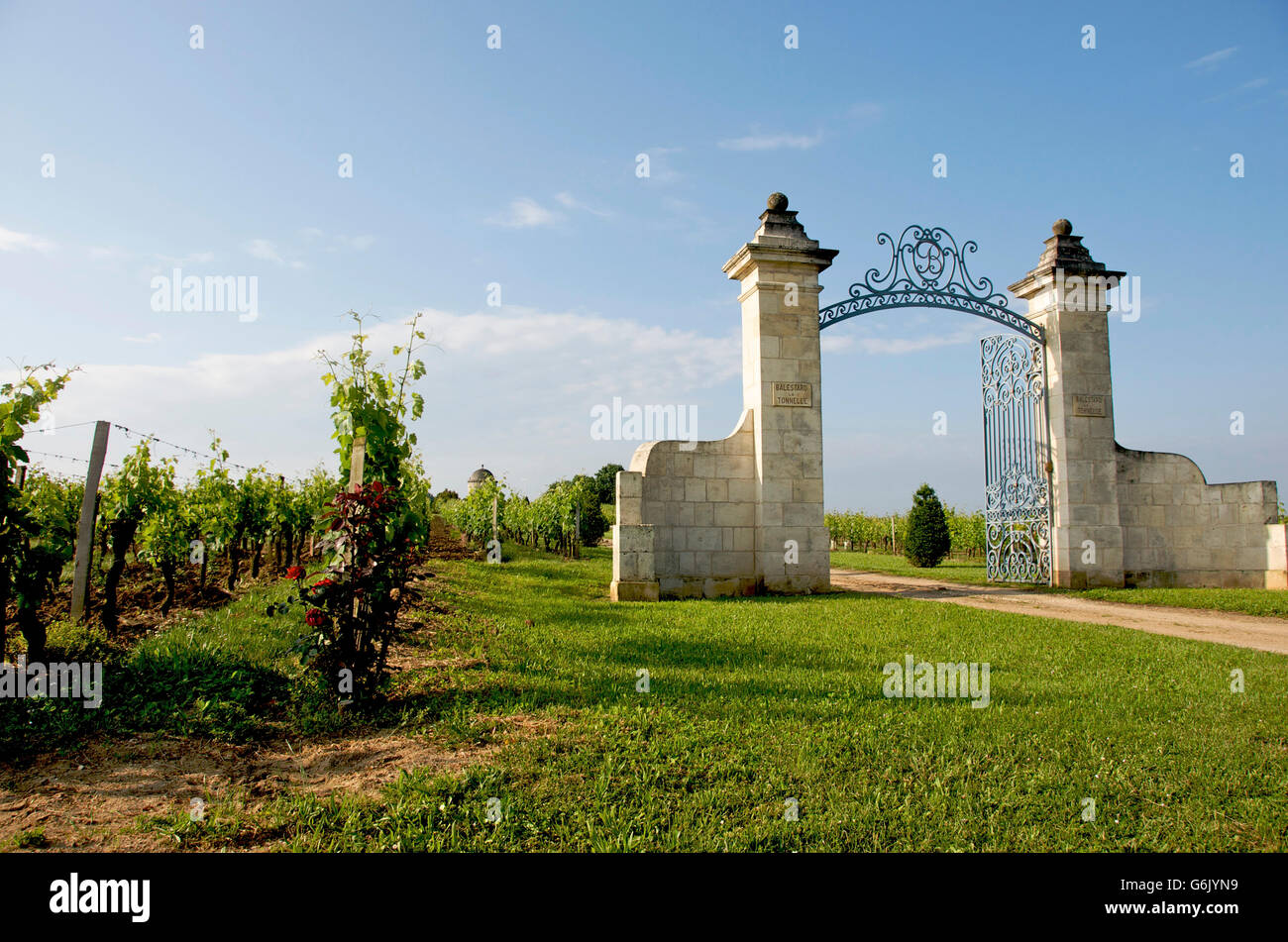 Entrance of a vineyard, Chateau Balestard La Tonnelle, at St Emilion, Gironde, France, Europe Stock Photo