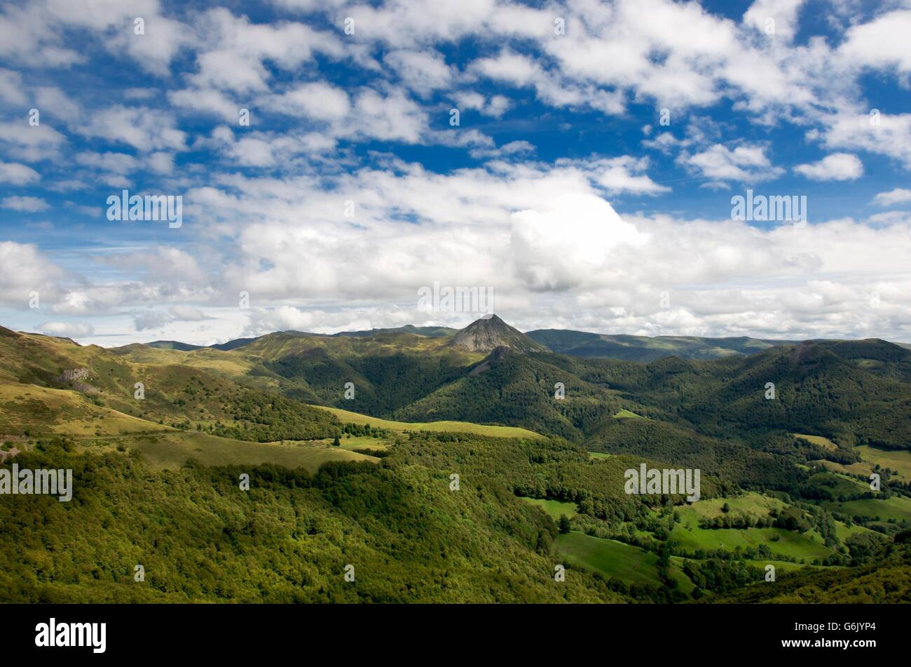 The mountains Puy Griou and Monts du Cantal, Département Cantal, Auvergne region, France, Europe Stock Photo