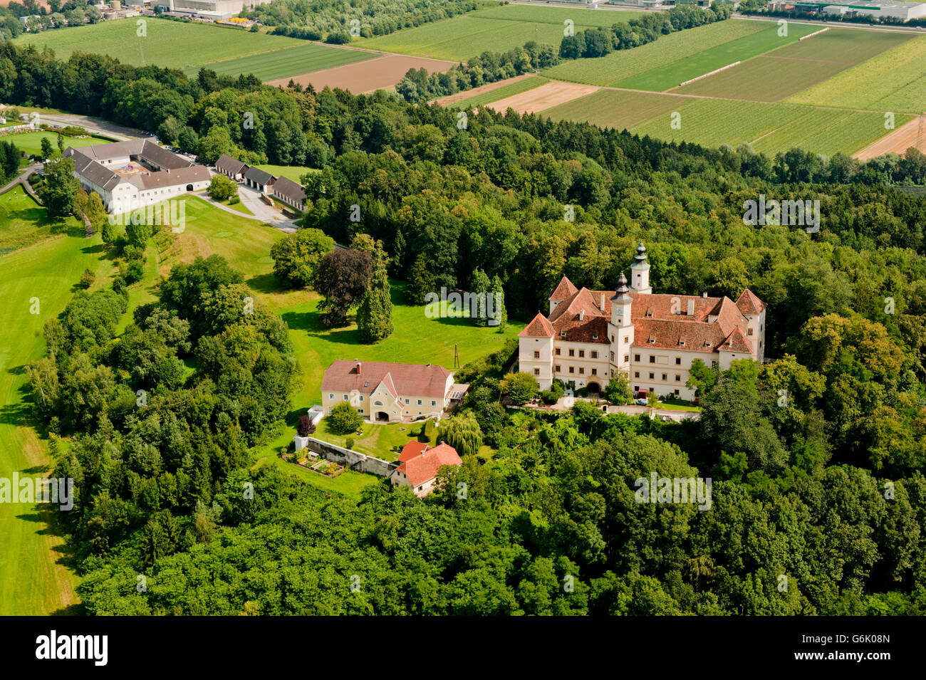 Aerial view, Schloss Freiberg castle, Gleisdorf, Austria, Europe Stock Photo