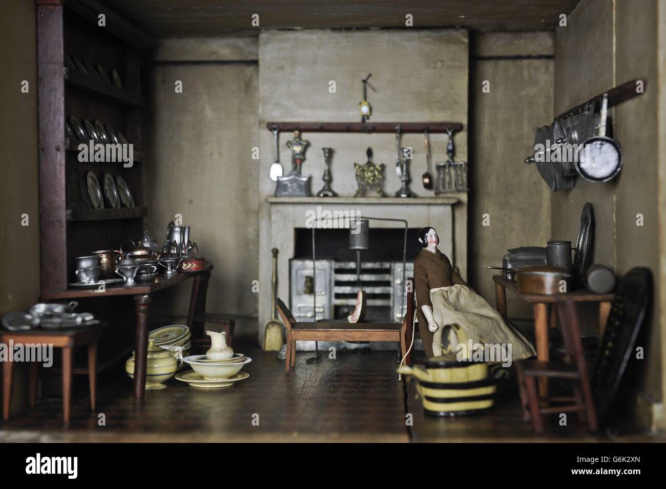 The kitchen in a Victorian doll's house which is to be auctioned at Chorley's in Gloucestershire, on 28 November 2013. Stock Photo