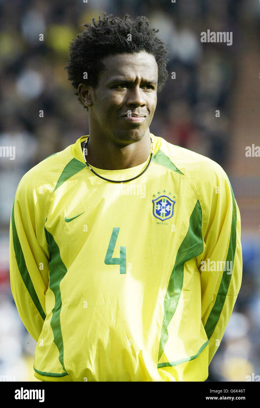 Roque Junior lines up for Brazil ahead of their 1-0 win over Jamaica, in a friendly international at the Walkers Stadium, in Leicester. Stock Photo