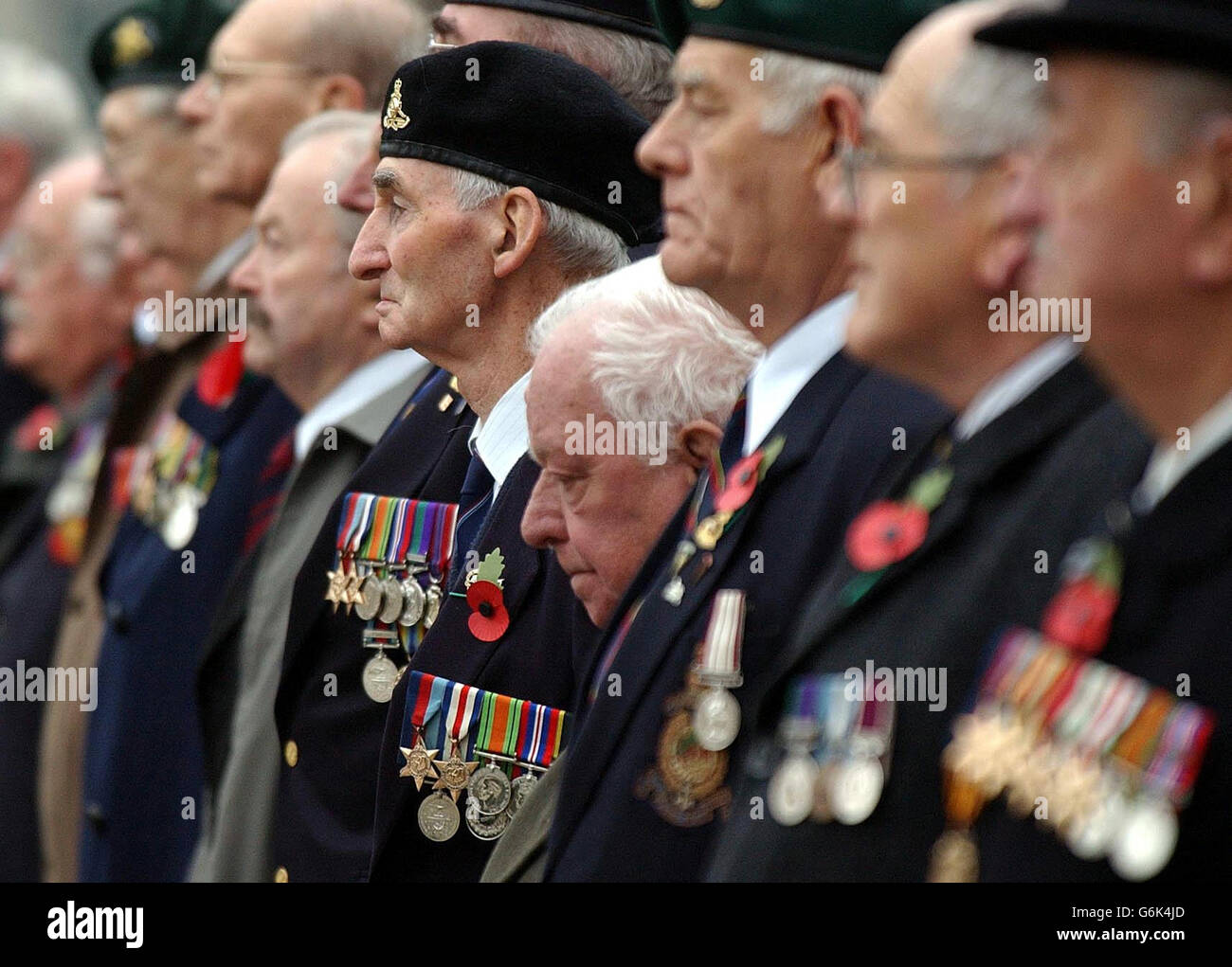 Remembering fallen comrades, ex servicemen from the British Army attend a Remembrance Service at the York War Memorial, where two-minutes silence was observed at 11am, in honour of the UK's war dead. The Australian War Memorial was unveiled at a ceremony in London's Hyde Park. Stock Photo