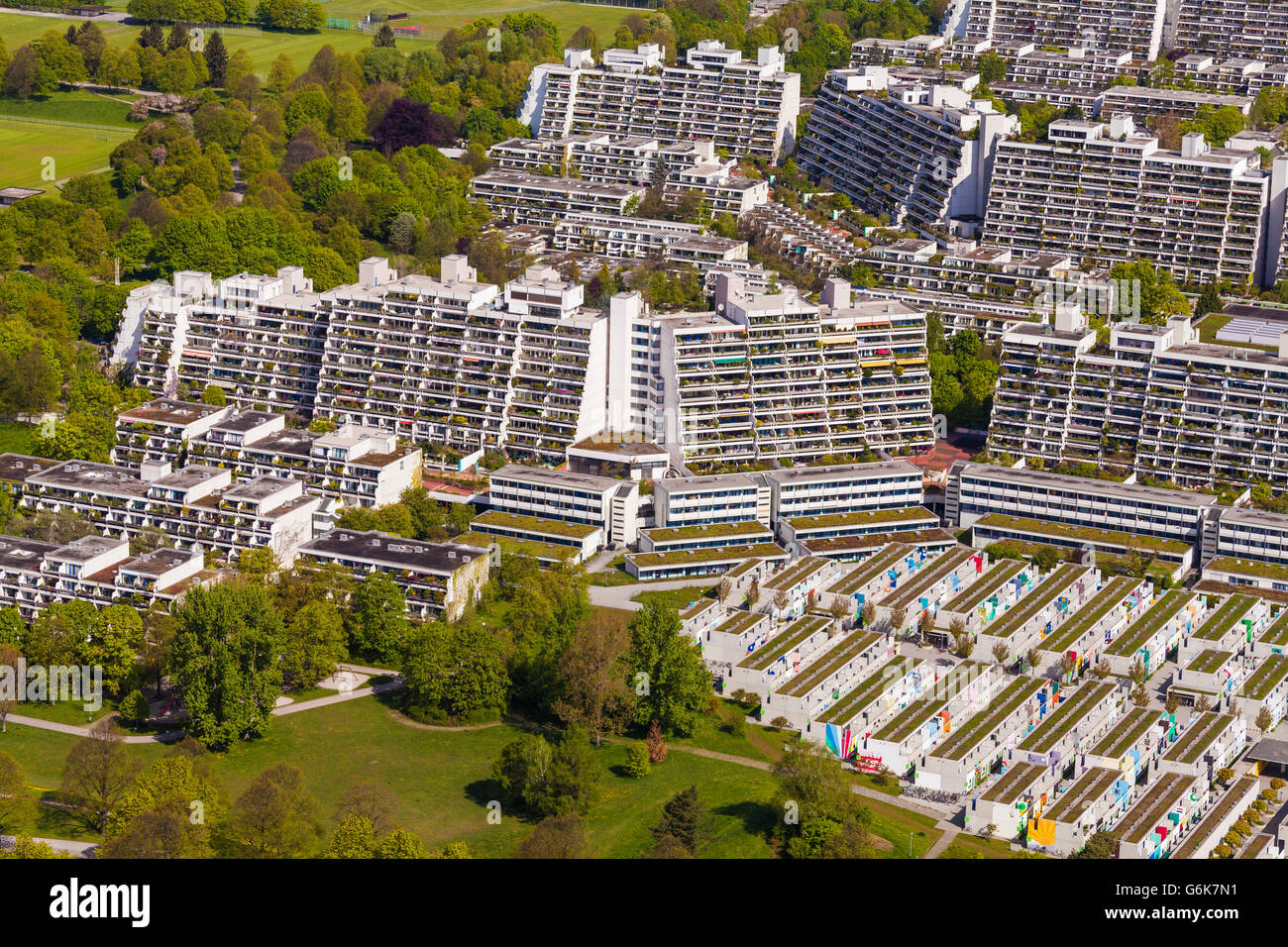 Germany, Munich, view to high-rise residential buildings and Olympic Village Stock Photo