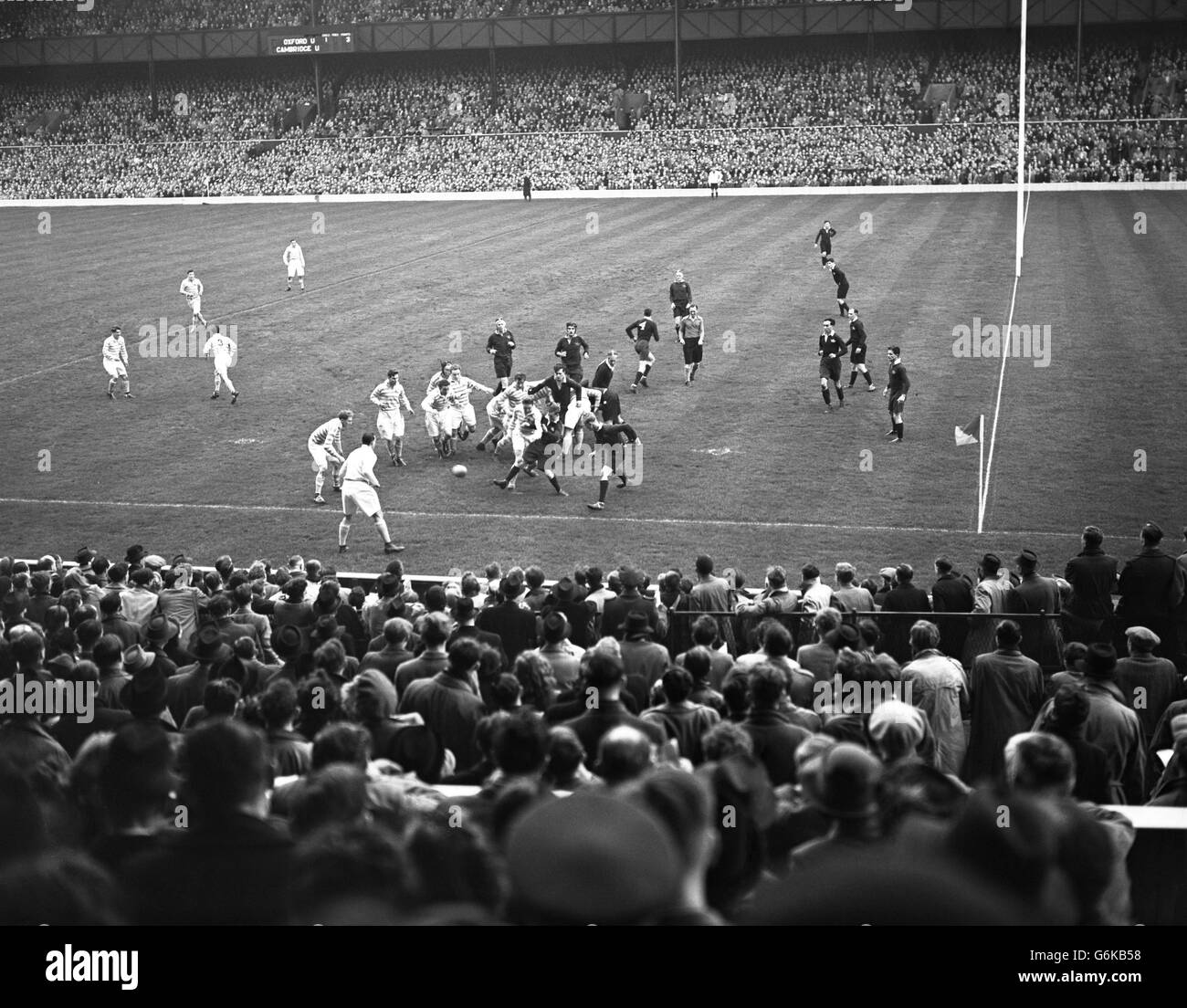 Oxford try and clear the ball from inside their own 22. Stock Photo