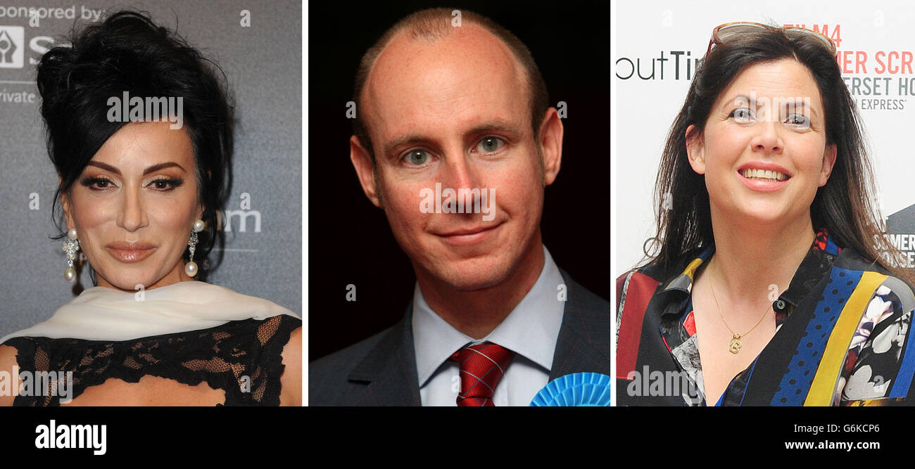 File photos of (from the left) Nancy Dell'Olio, Daniel Hannan and Kirstie Allsopp. Stock Photo