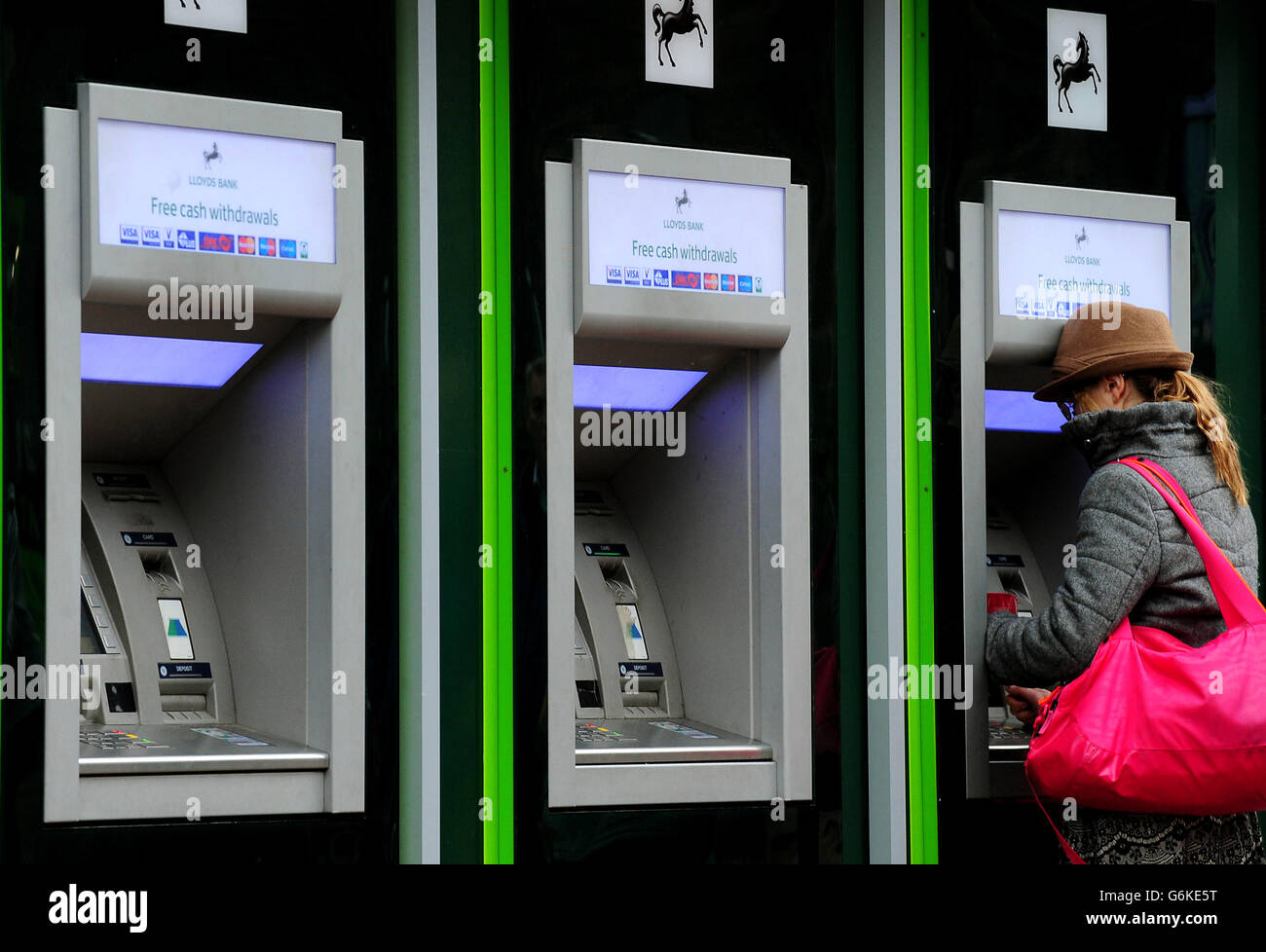 Cash machine stock. A general view of Lloyds Bank cash machines in
