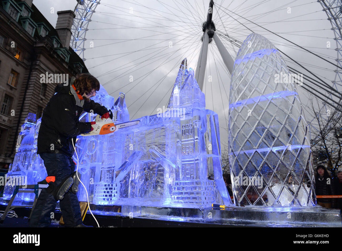 London Skyline Ice Sculpture Stock Photo Alamy