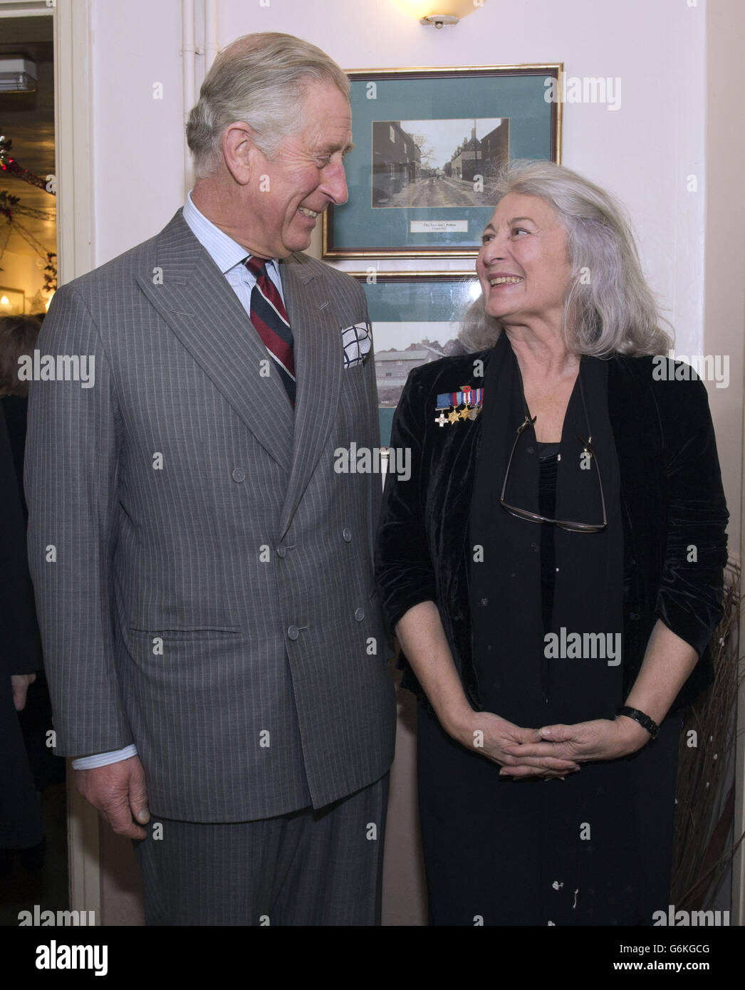 The Prince of Wales meets Tania Szabo (right), daughter of Violette Szabo, at a Service of