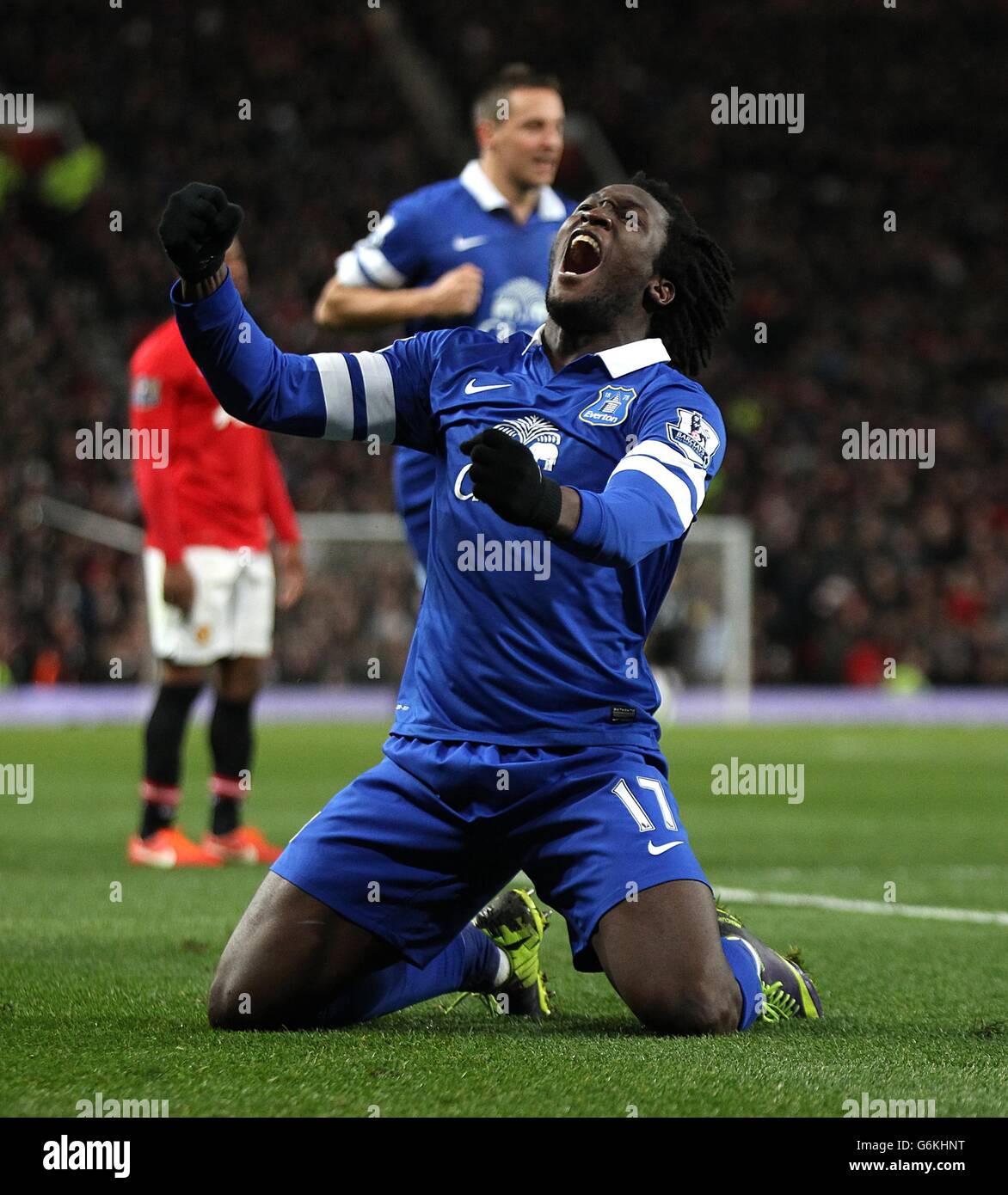 Everton's Romelu Lukaku celebrats after team-mate Bryan Oviedo scores his  side's first goal of the game Stock Photo - Alamy