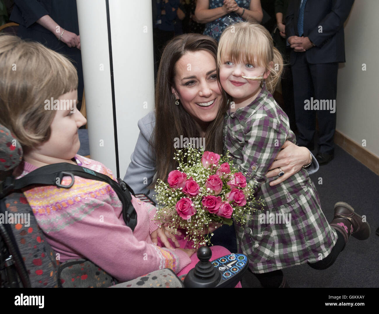 The Duchess Of Cambridge meeting DemiLeigh Armstrong, 5 (right) while