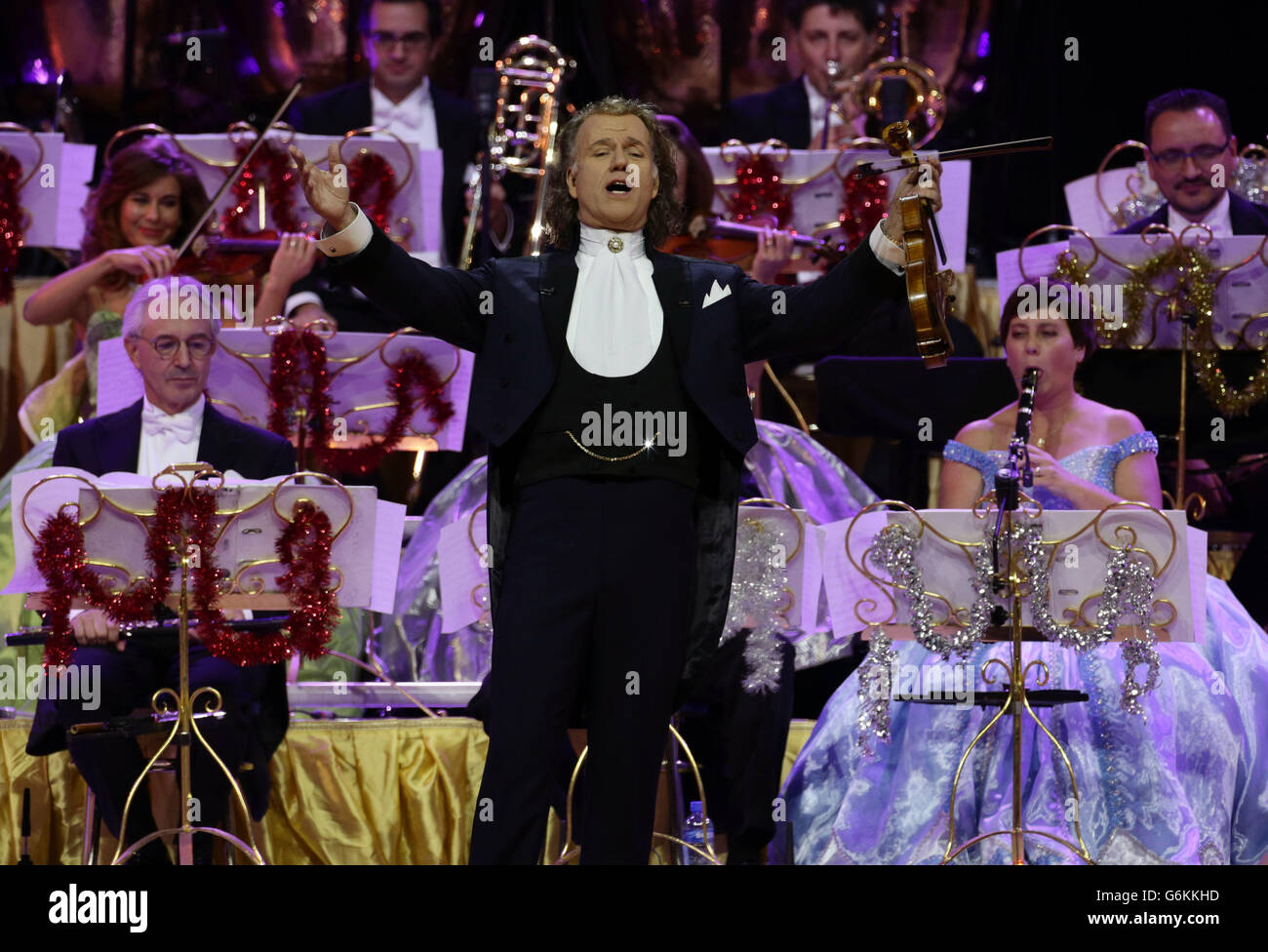 Andre Rieu performance - London. Dutch violinist and conductor Andre Rieu performs at Wembley Arena, London. Stock Photo