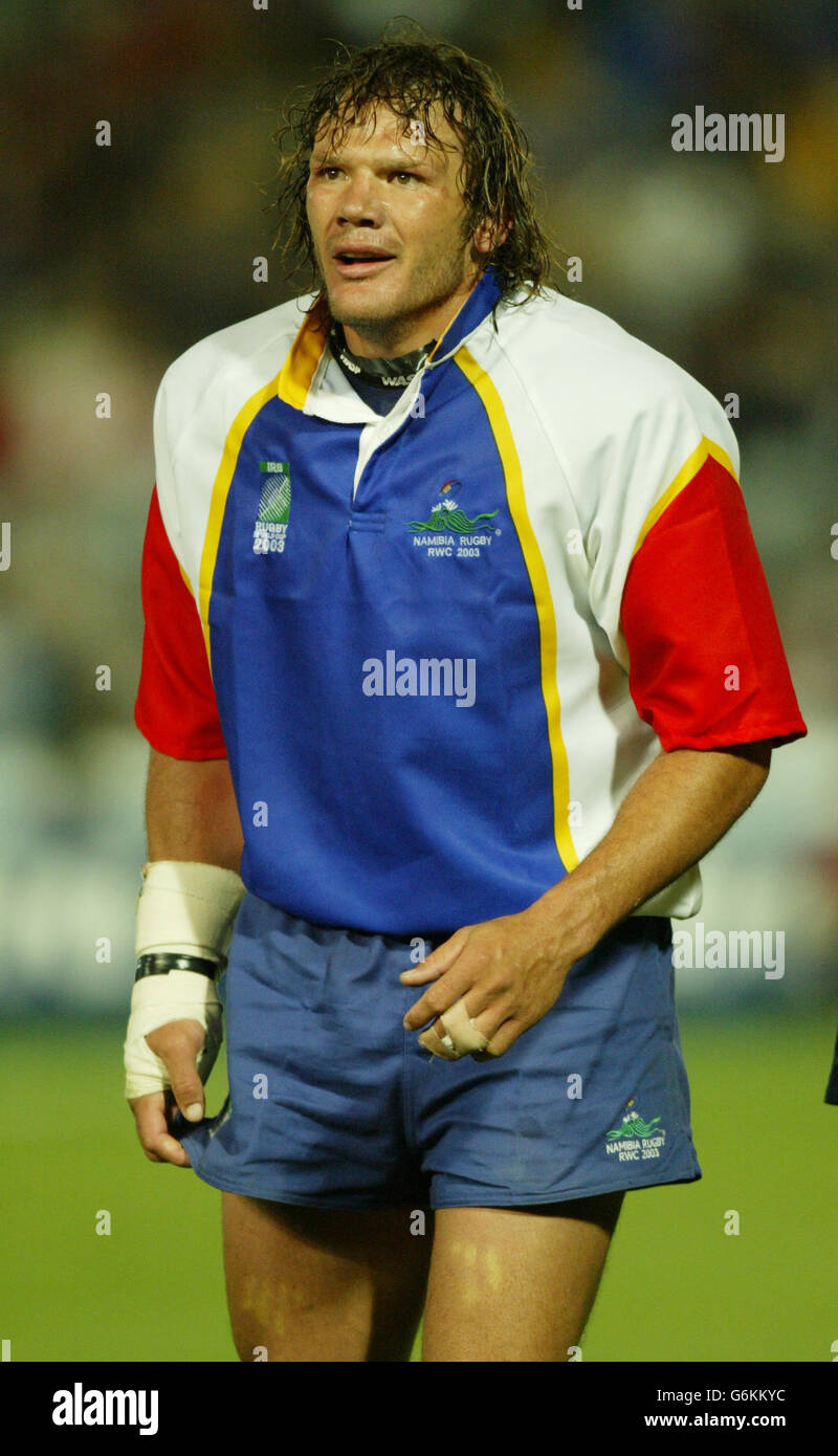 Schalk van der Merwe of Namibia in action during the 2003 Rugby World Cup in Australia. Stock Photo