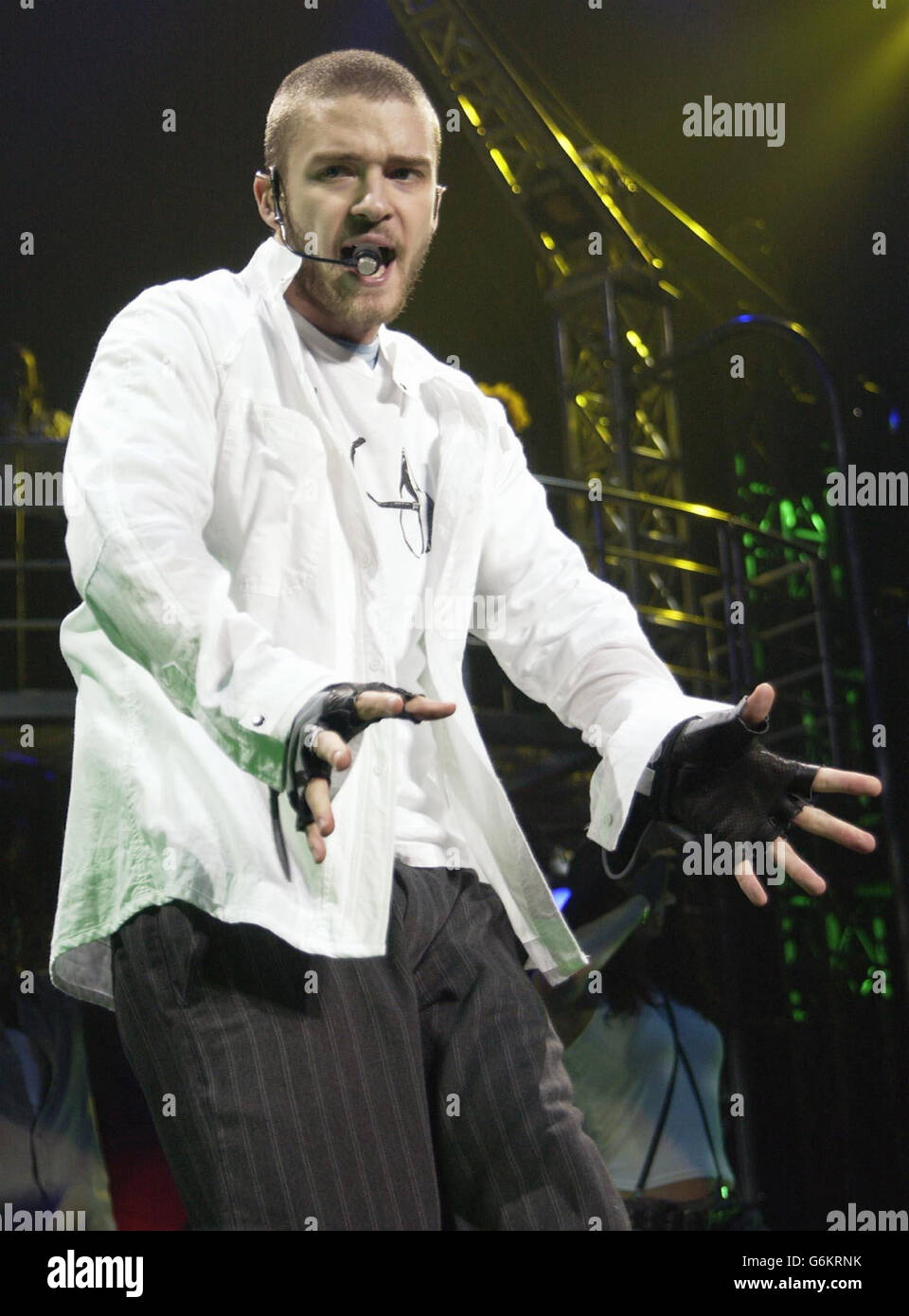 Justin Timberlake performs on stage at Earl's Court in London during his second stadium tour of the year. Stock Photo