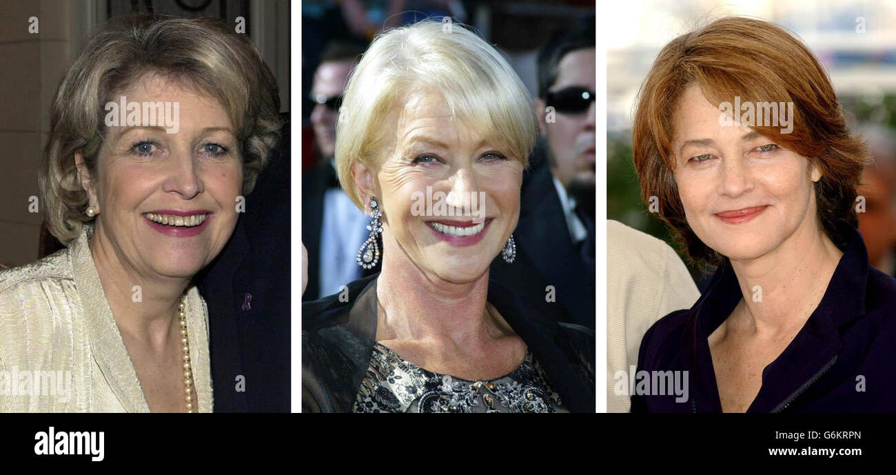 (L-R) Anne Reid, Dame Helen Mirren and Charlotte Rampling who were vying for the best actress prize at the European Film Awards Saturday December 6 2003. Mirren has been nominated for Calendar Girls and Rampling for her performance in the Anglo-French film Swimming Pool. Reid is nominated for her groundbreaking role in the British drama The Mother. The awards are hosted by the European Film Academy and are being held in Berlin. Stock Photo