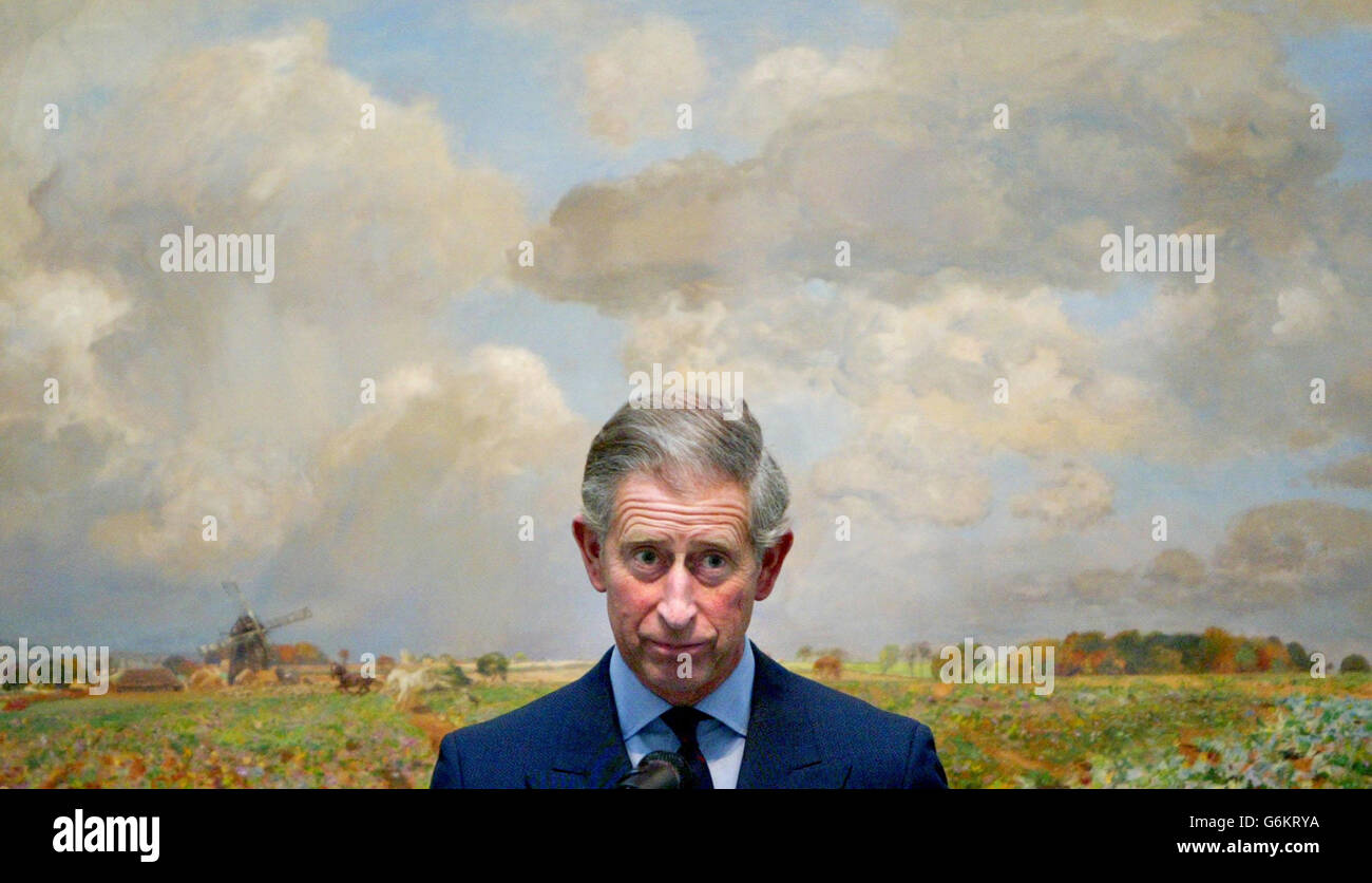 Britain's Prince of Wales listens to speeches before launching 'Local Sourcing: Opening the Door for Small Business'at the Royal Academy of Arts in London. Stock Photo