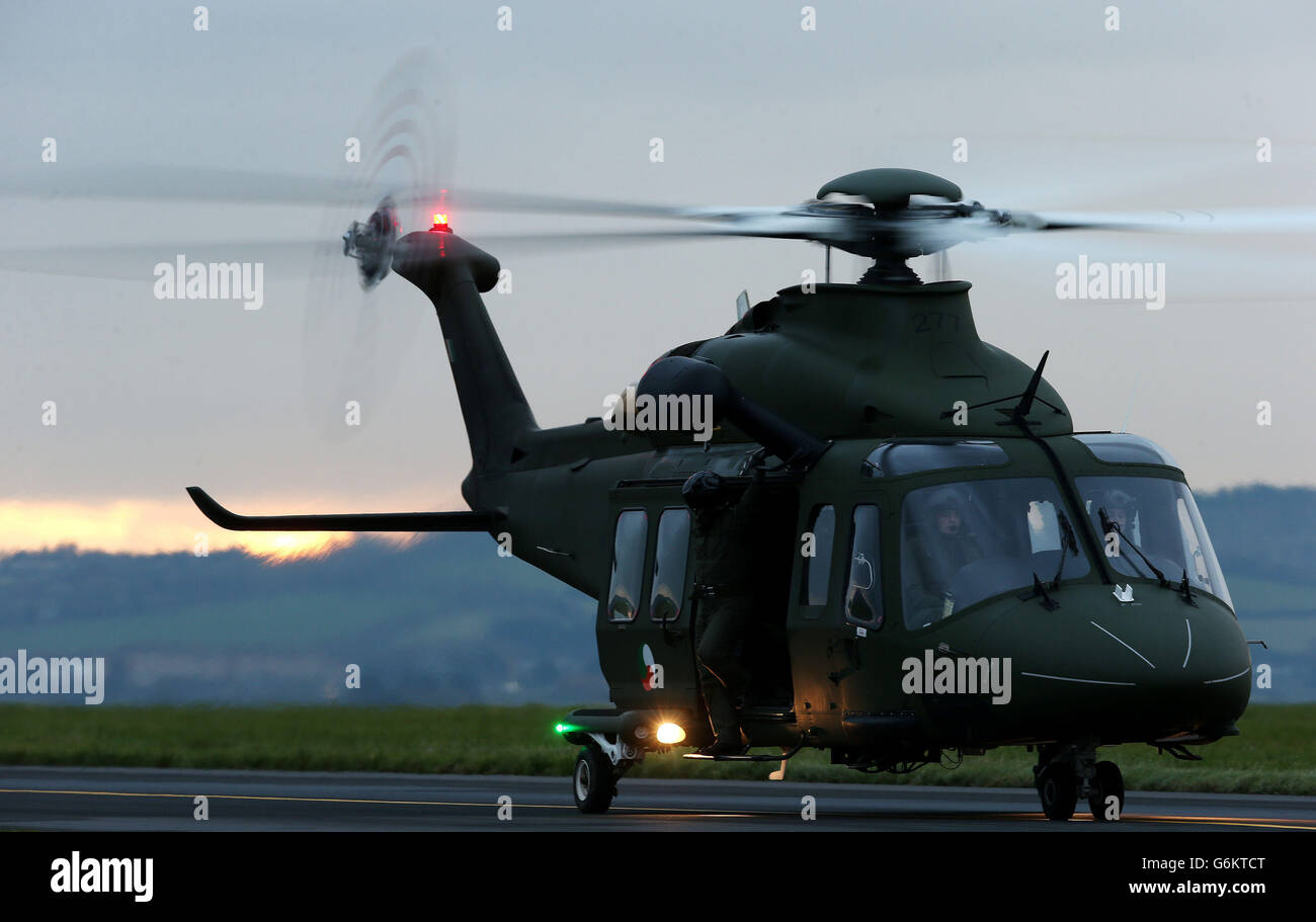An AW-139 helicopter after landing at Casement Aerodrome, Baldonnel. Stock Photo