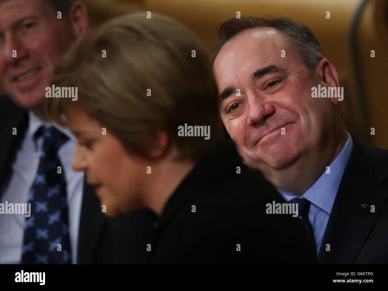 Deputy First Minister Nicola Sturgeon and First Minister Alex Salmond during the debate on the Scottish Government's white paper on independence at the Scottish Parliament, Edinburgh. The Scottish Government has published its white paper outlining how it believes a Yes vote in next year's referendum could pave the way for a new era for the nation. Stock Photo