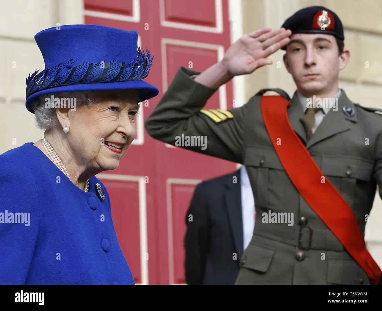Queen Elizabeth II is saluted as she leaves The Guildhall in Windsor