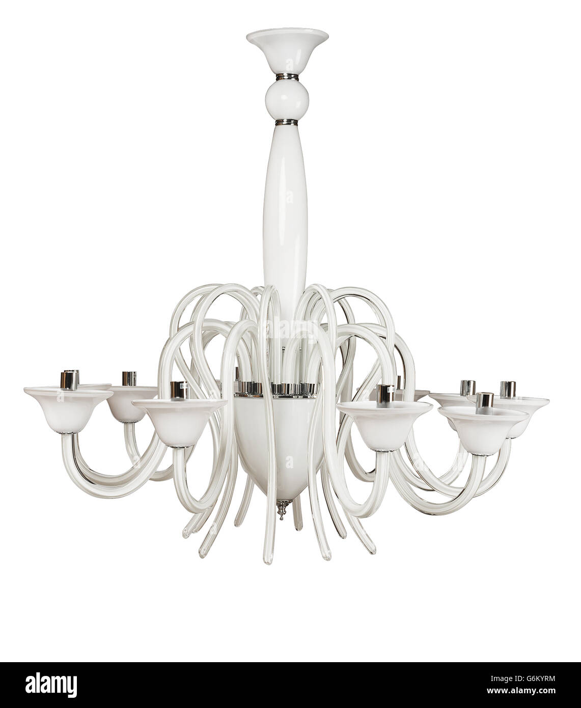 Luxury white chandelier isolated Stock Photo