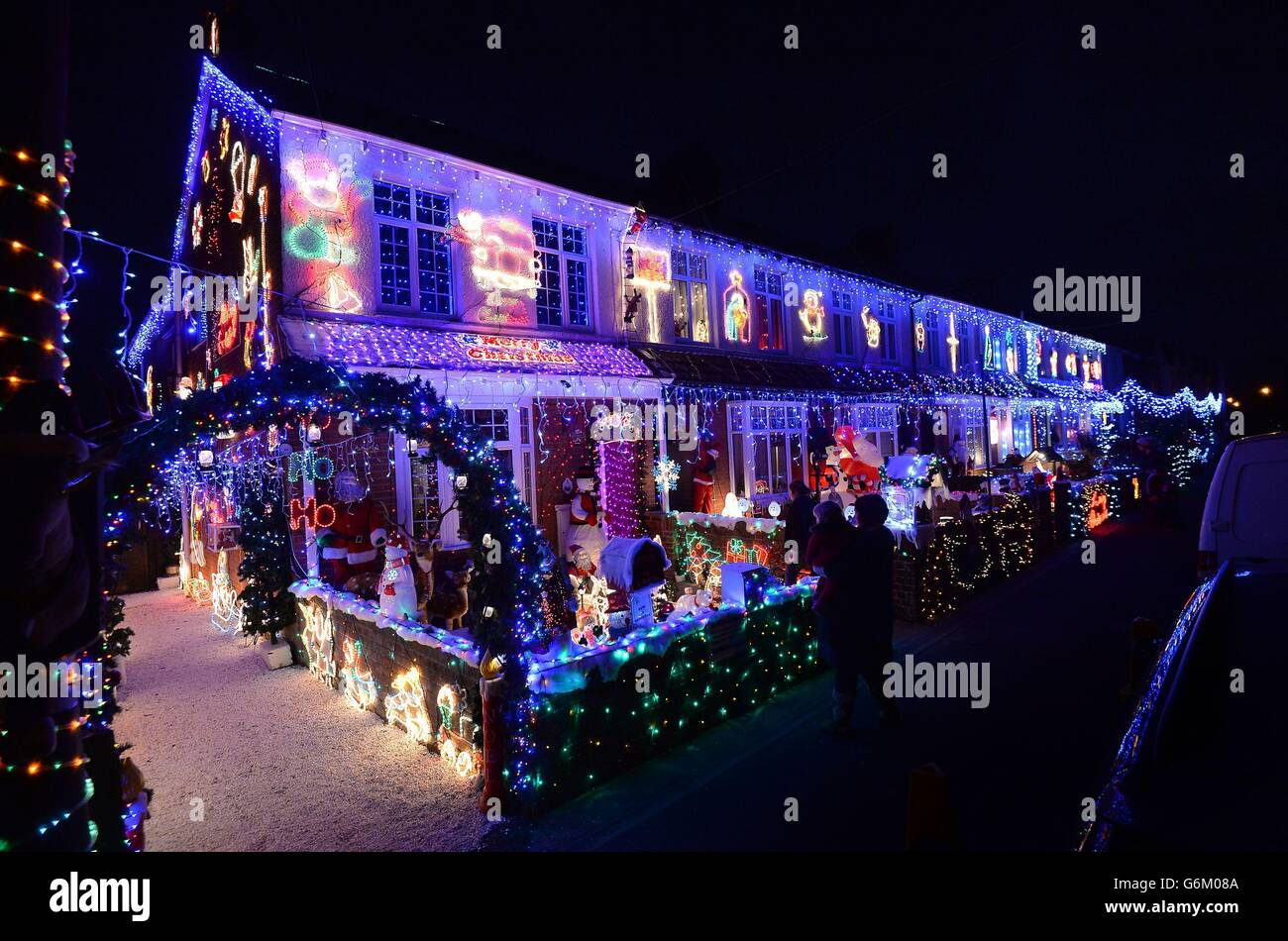 Christmas lights on display in Byron Road, New Milton, Hampshire where