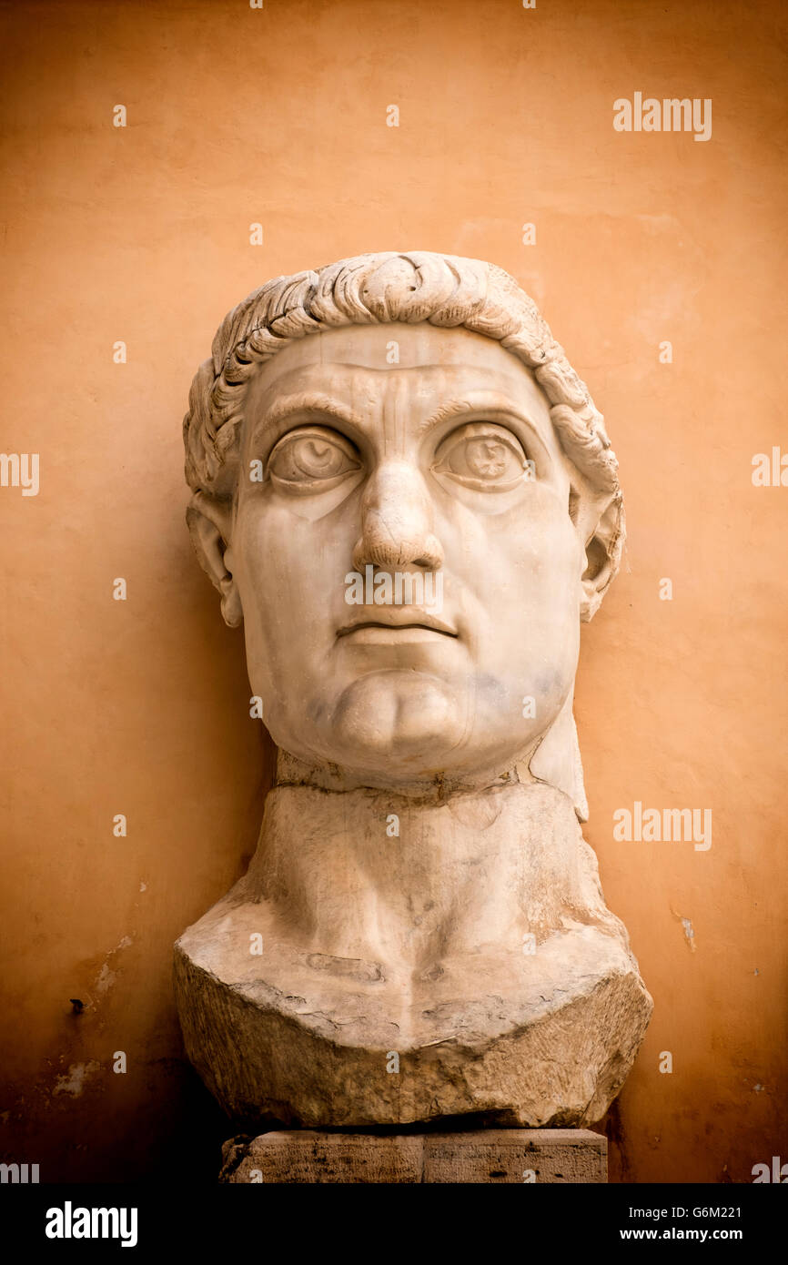 bust of the  Colossal Statue of Emperor Constantine at the   Capitolini Museums, Palazzo dei Conservatori,,Rome, Italy Stock Photo