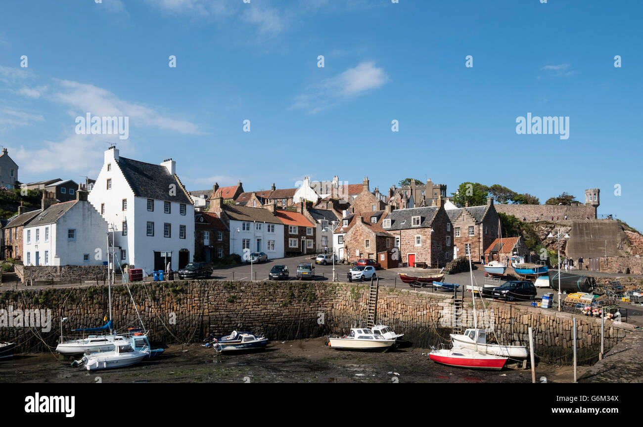 View of historic harbour at Crail in the East Neuk of Fife in Scotland
