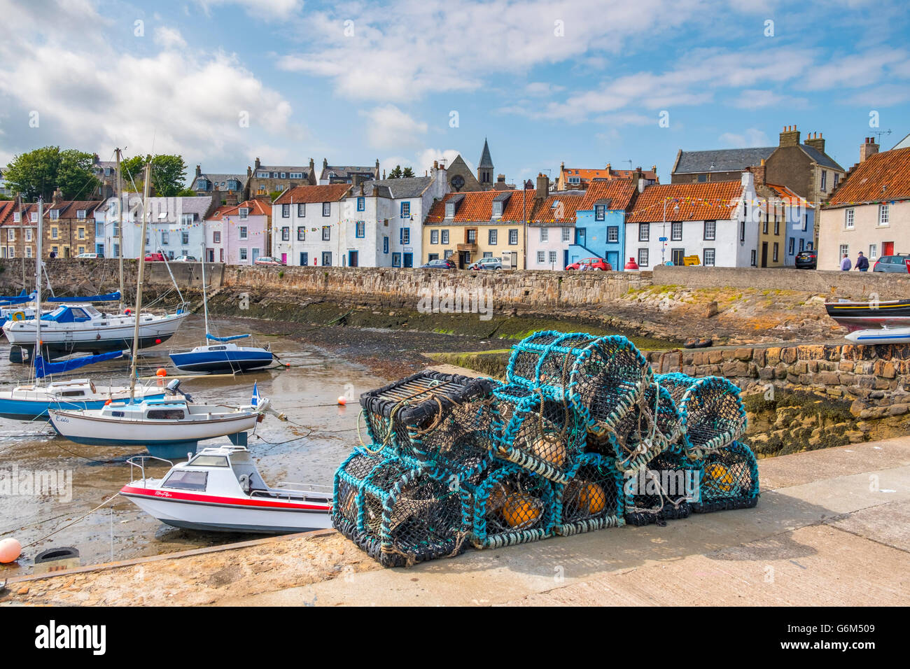 View of harbour in historic fishing village of St Monans in the East Neuk of Fife , Scotland, United Kingdom Stock Photo