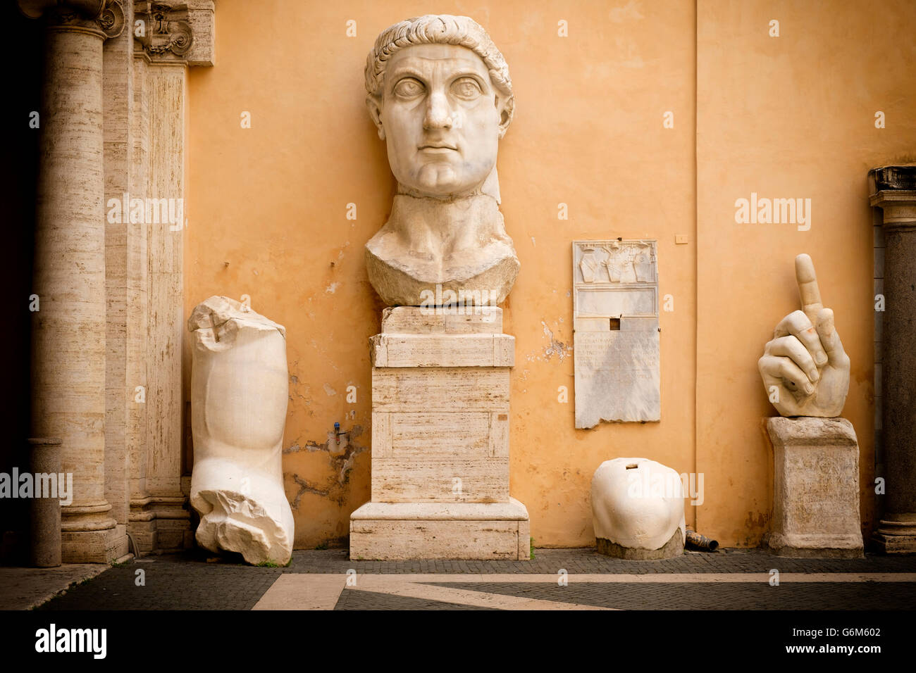 Remains of colossal statue of  Roman Emperor Constantine in the courtyard of the Capitoline Museum, Rome Stock Photo