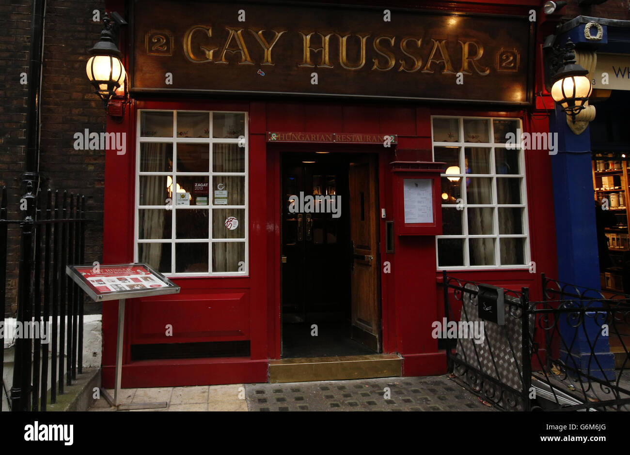 The Gay Hussar Hungarian restaurant, 2 Greek Street, London as a co-operative from the worlds of politics, the media and the arts which formed to save the famous restaurant, is seeking urgent talks with the current owner after submitting a losing bid to buy it. Stock Photo