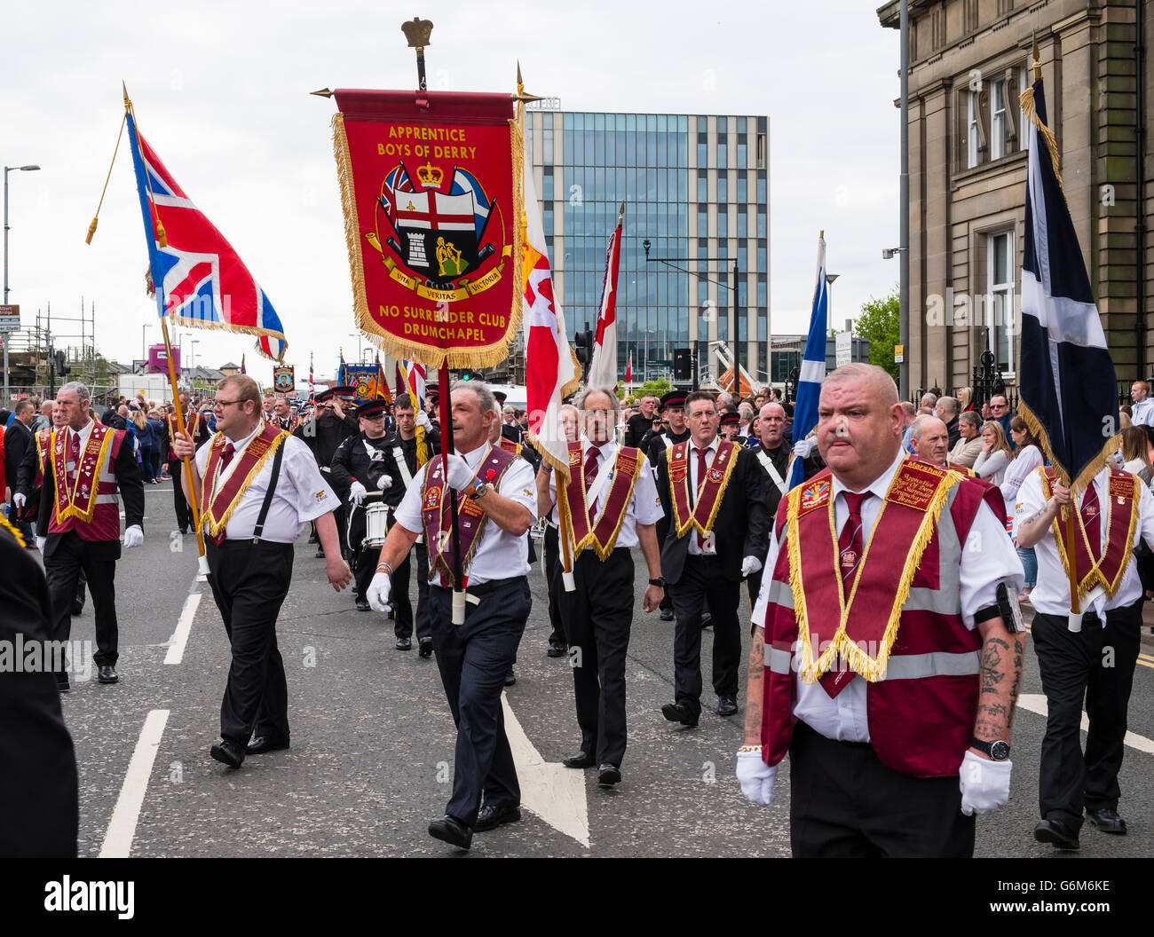 Traditional Orange Walk parade in central Glasgow , Scotland, United