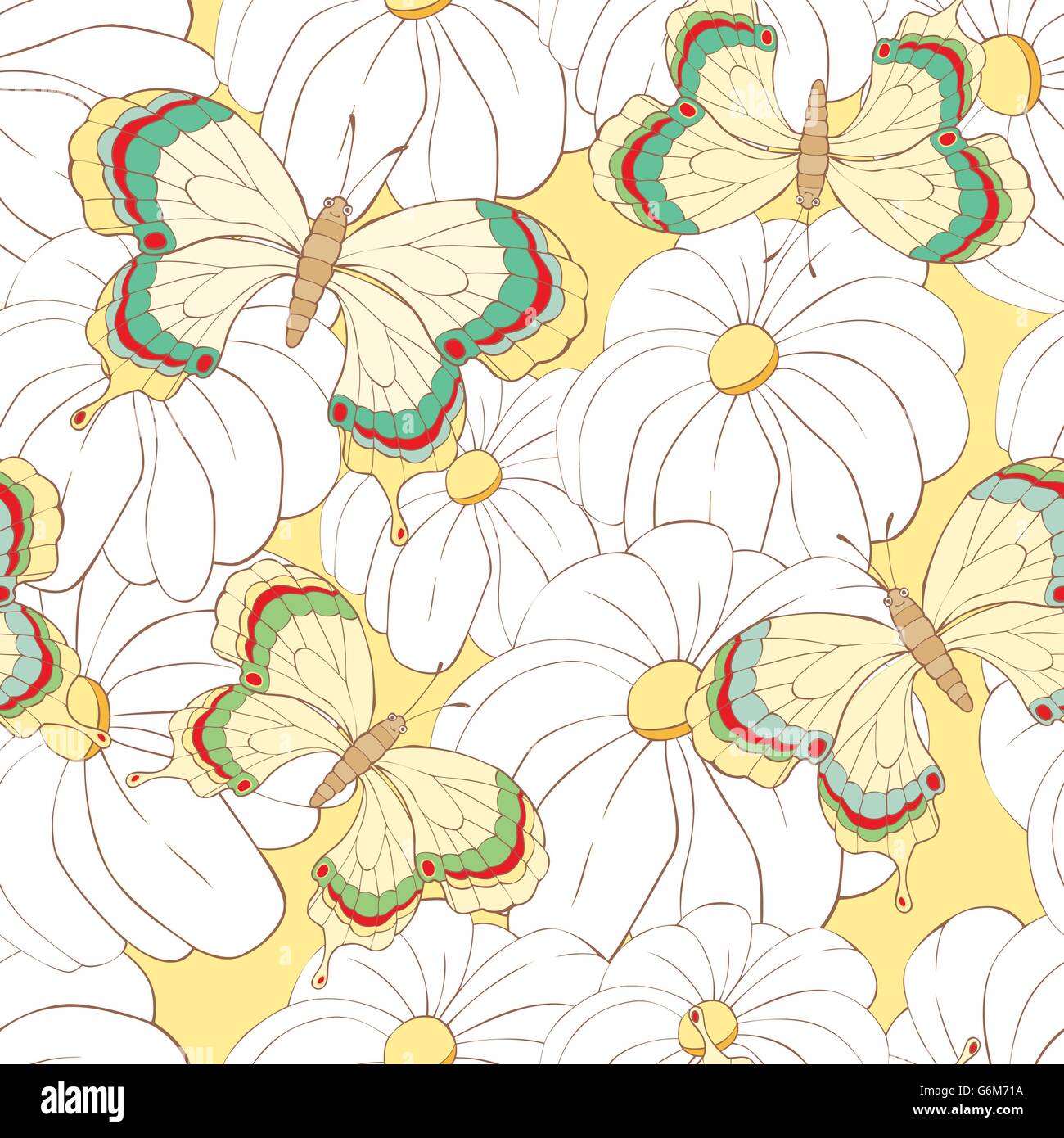 seamless background with butterflies and flowers Stock Vector Image ...