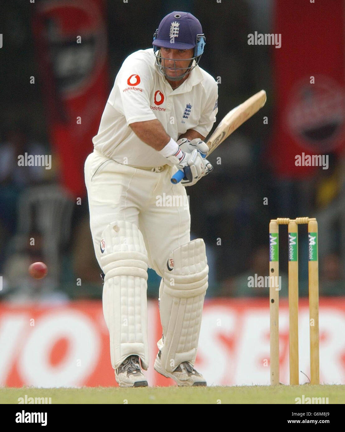 Graham Thorpe in action as England continued their first innings against Sri Lanka at the Asgiriya Stadium in Kandy on the third day of the second Test in the three match series. Stock Photo